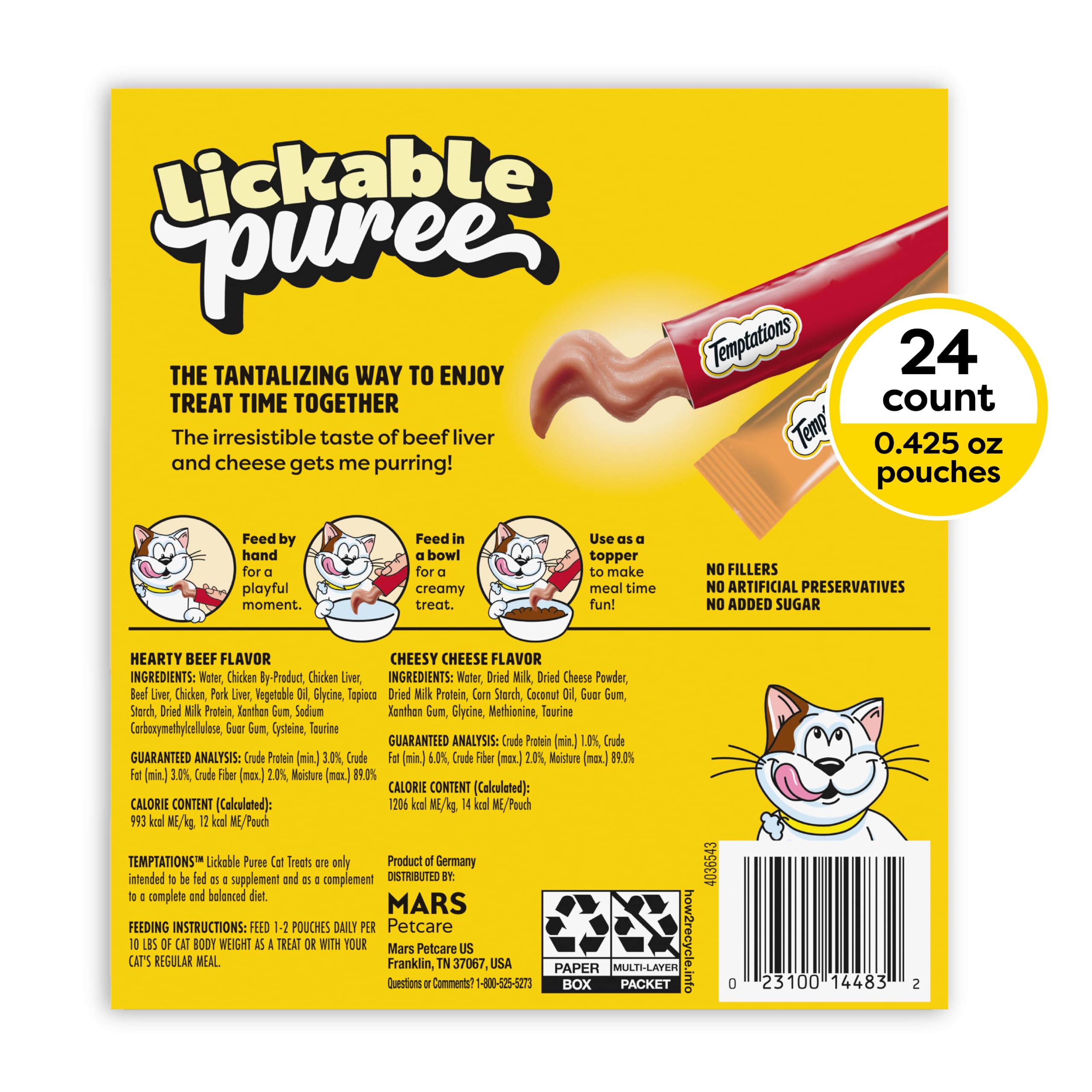 Temptations Creamy Puree Lickable Cat Treats, Beef Liver, 16 Count