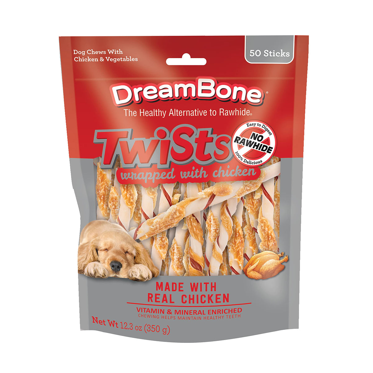 DreamBone Twist Sticks Rawhide-Free Dog Treats With Real Protein, 50 Count