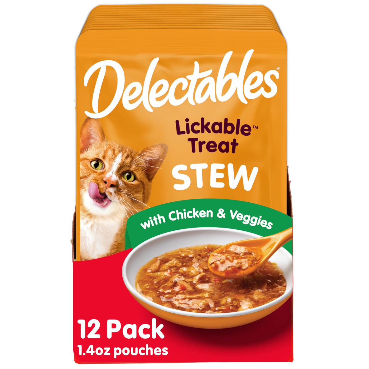 Delectables Lickable Treat Stew Wet Cat Treat Variety Pack, Food Topper, Hydrating, Grain-Free, No Fillers, No By-Products, No Added Preservatives, 1.4oz Pouch, 12ct