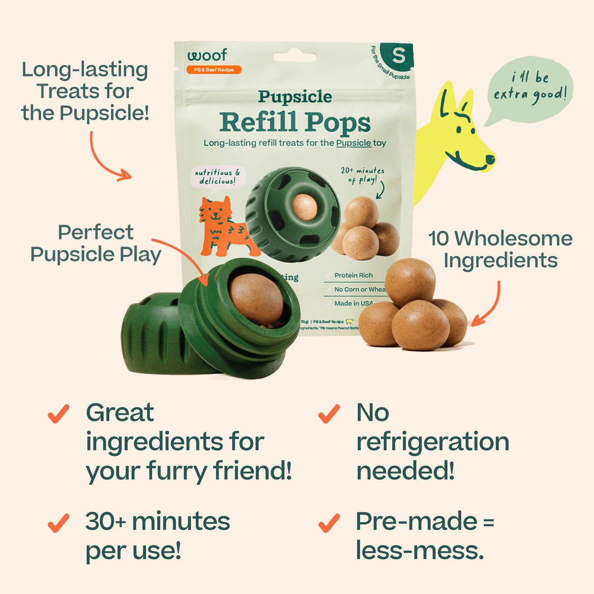 WOOF Pupsicle Peanut Butter & Beef Refill Pops Dog Treats, Large, 7 Count