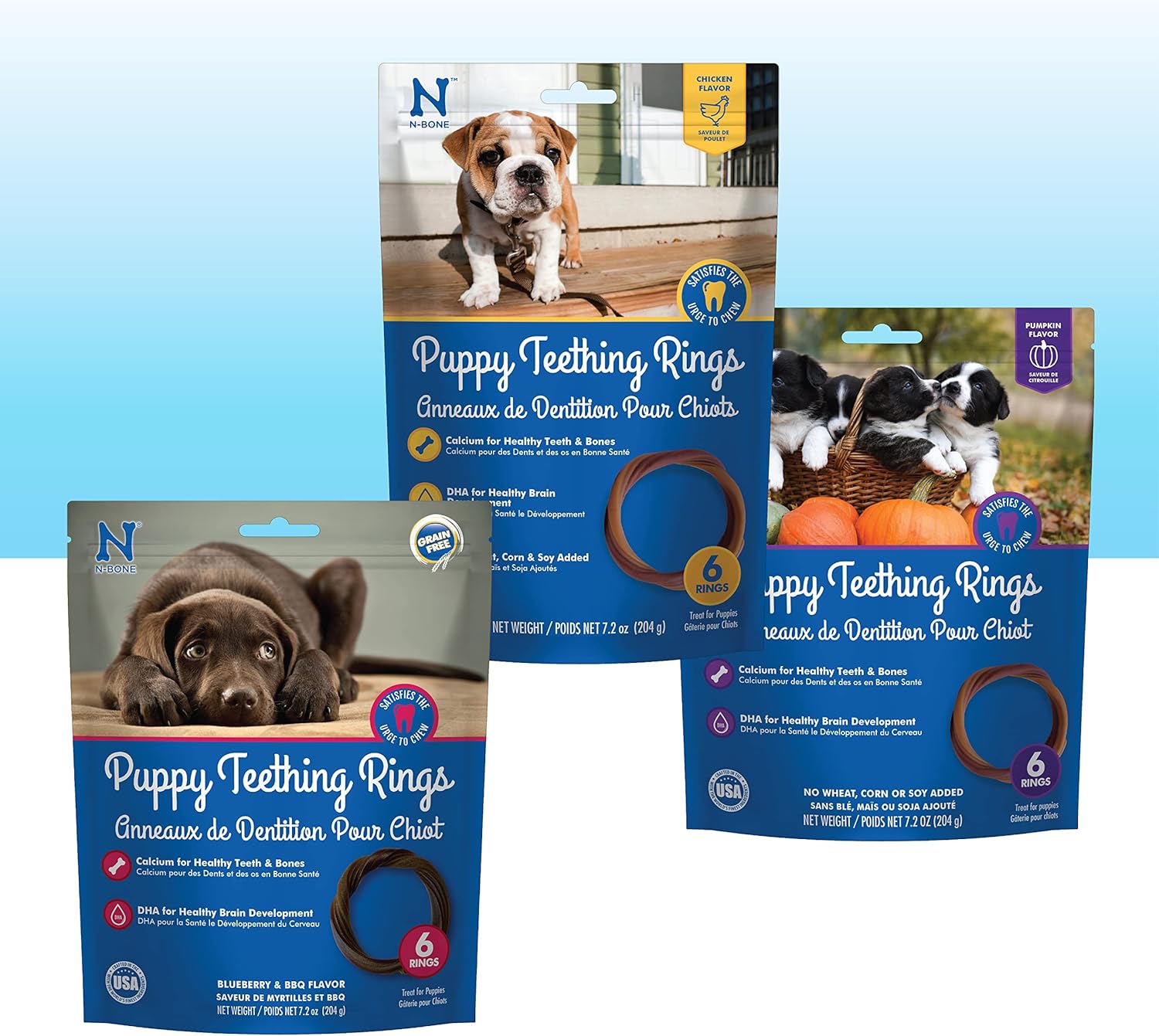 N-Bone Puppy Teething Rings, Chicken Flavor, Natural Puppy Teething Chews & Chew Treats, Helps Soothe Teething Gums, Calcium Enriched, 6 Rings