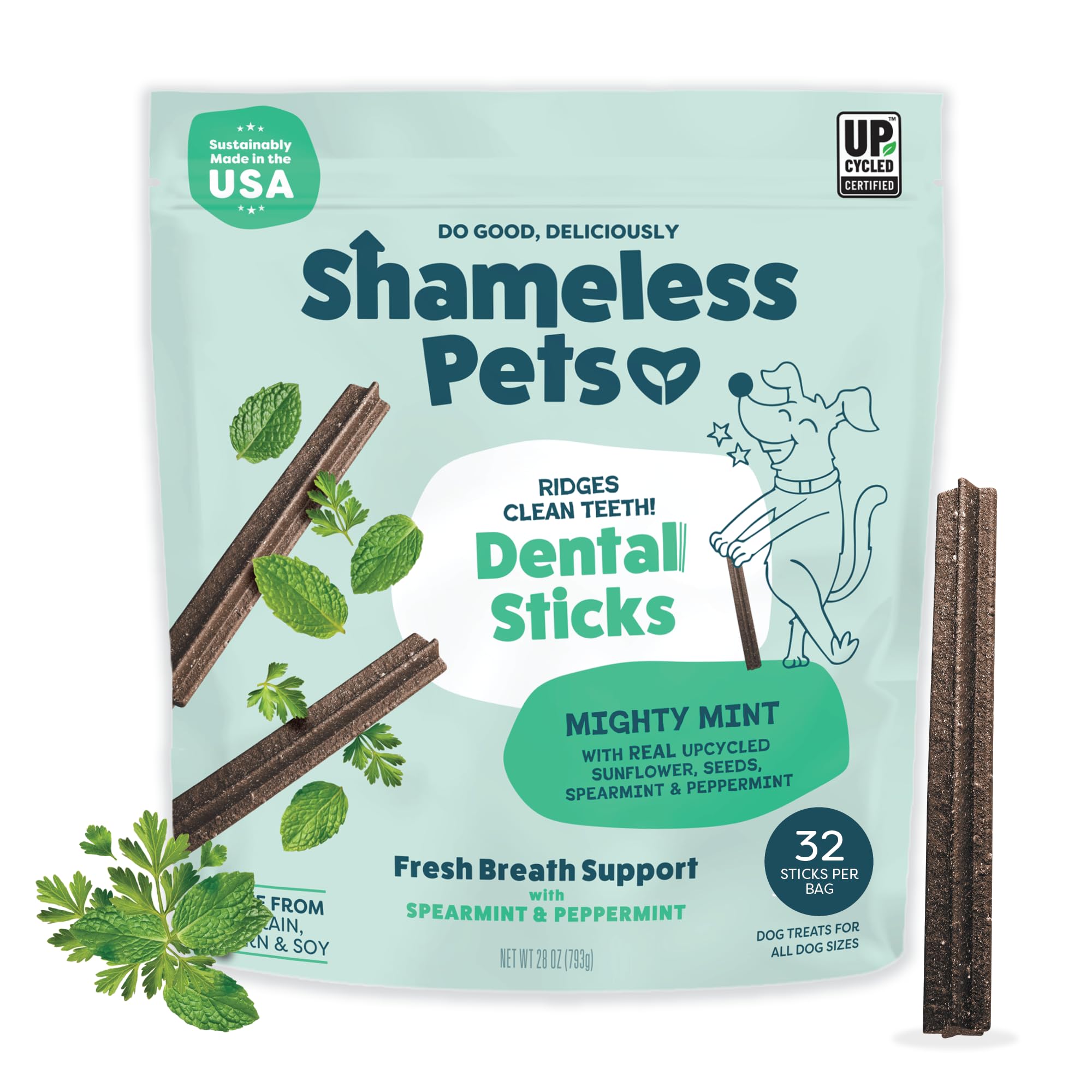 Shameless Pets Blueberry & Mint Dental Chews for Dogs, 8 Chews