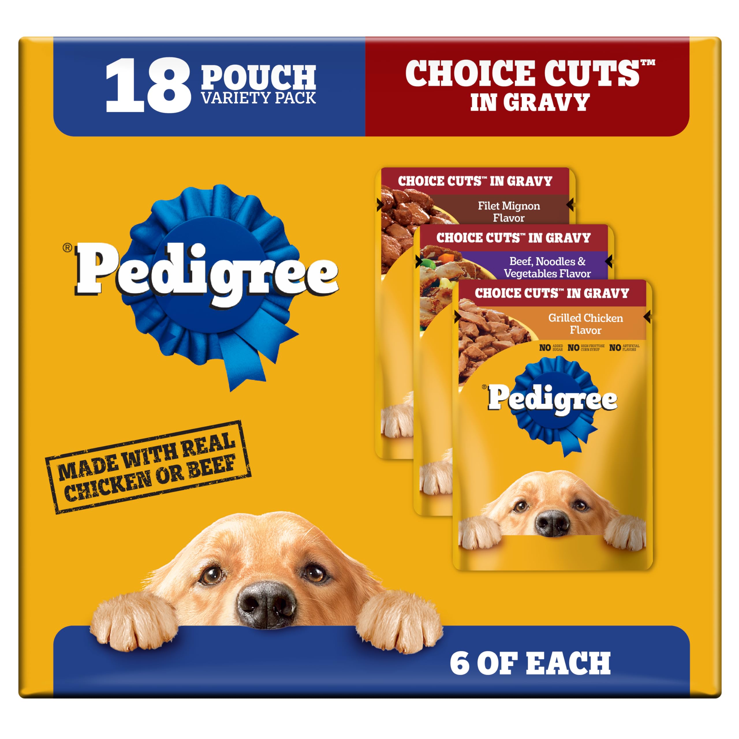 Pedigree Choice Cuts Wet Dog Food Pouch, Protein Variety, 3.5 oz, 30 Count
