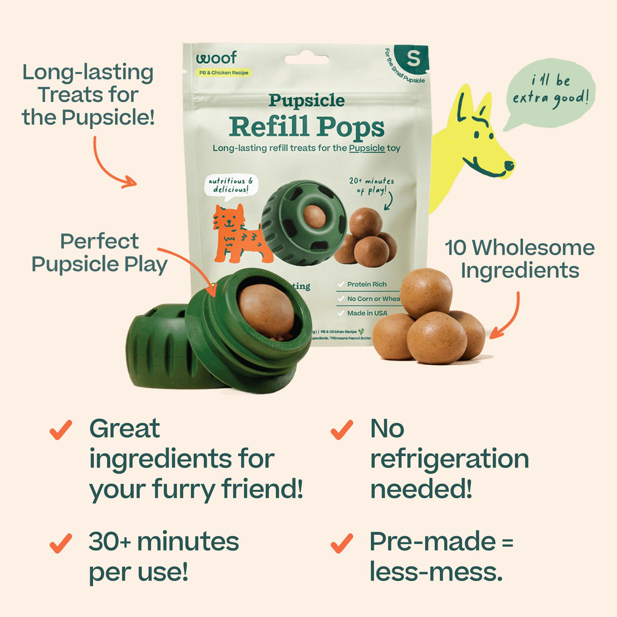WOOF Pupsicle Peanut Butter & Beef Refill Pops Dog Treats, Large, 7 Count