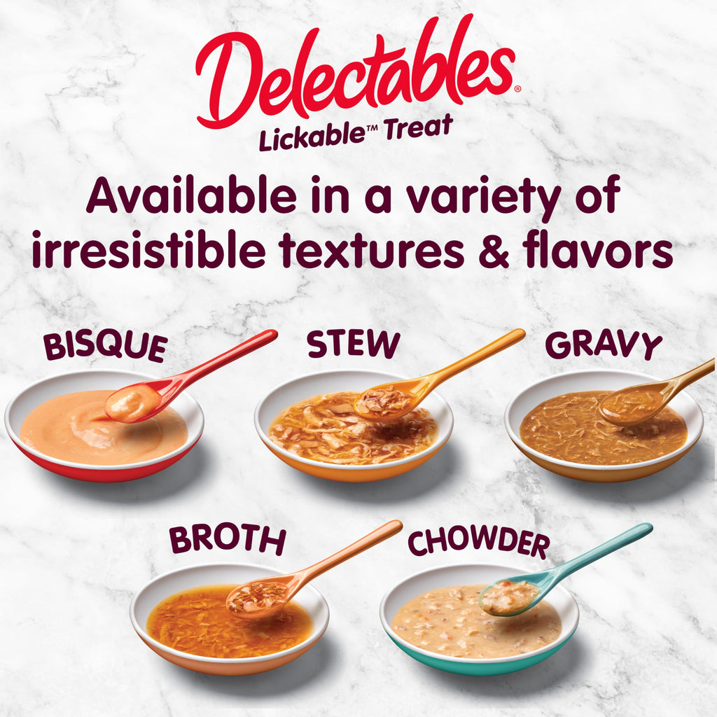 Delectables Lickable Treat Stew Wet Cat Treat Variety Pack, Food Topper, Hydrating, Grain-Free, No Fillers, No By-Products, No Added Preservatives, 1.4oz Pouch, 12ct