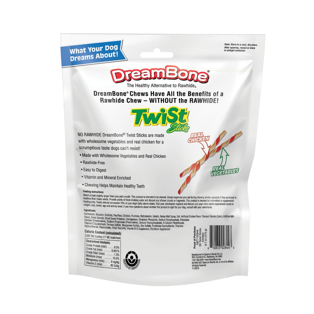DreamBone Twist Sticks Rawhide-Free Dog Treats With Real Protein, 50 Count