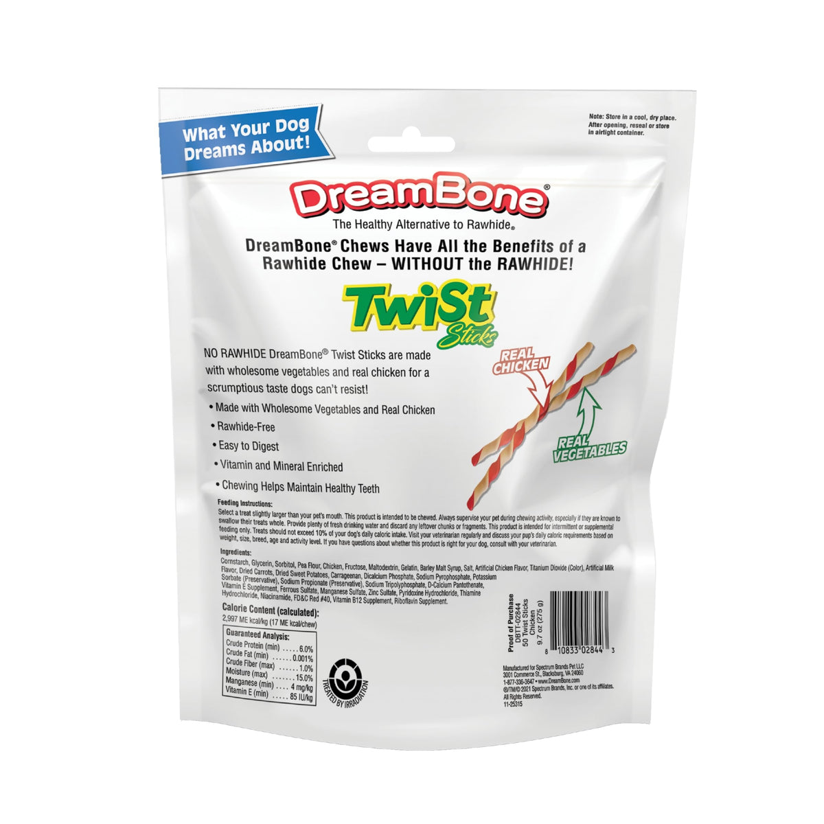 DreamBone Twist Sticks Rawhide-Free Dog Treats With Real Protein, 50 Count