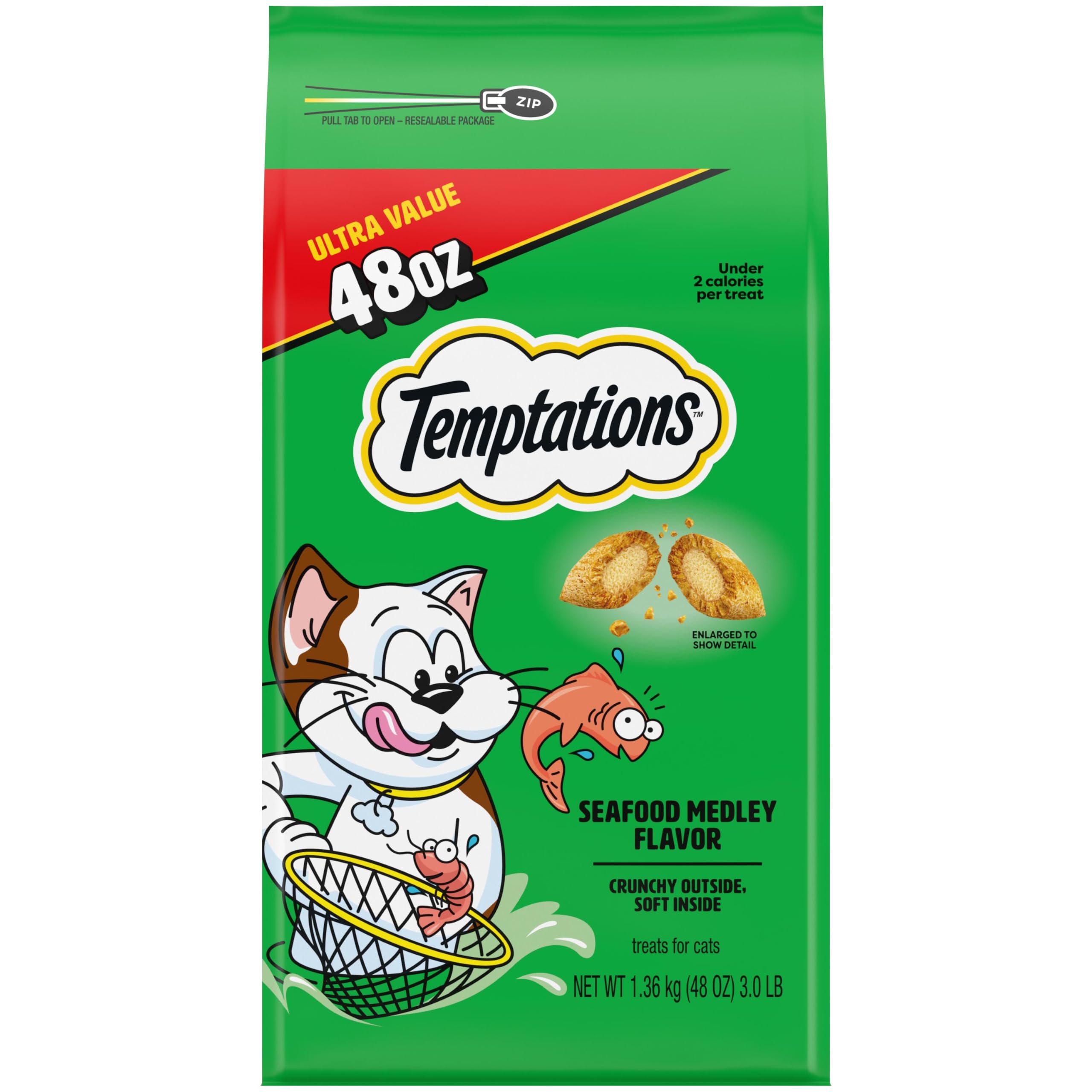 Temptations Classic Crunchy and Soft Cat Treats, Seafood Medley, 16 oz