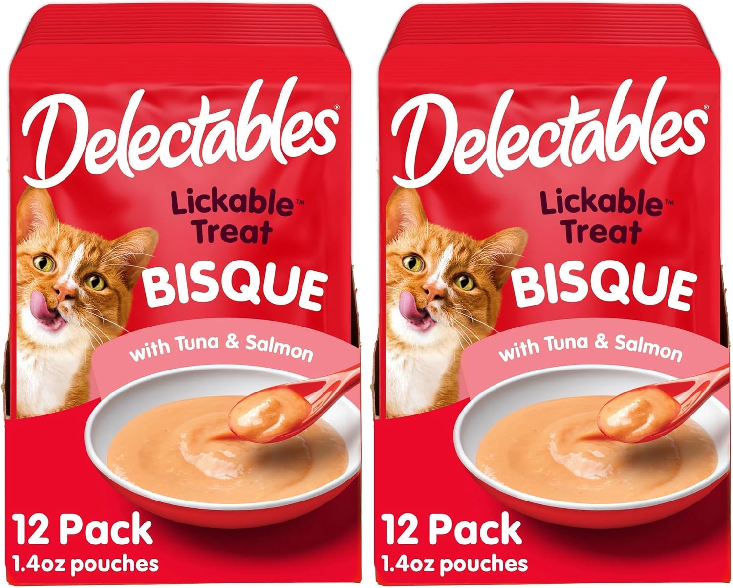Delectables Lickable Treat Bisque Wet Cat Treat Variety Pack, Food Topper, Hydrating, Grain-Free, No Fillers, No By-Products, No Added Preservatives, 1.4oz Pouch, 30ct