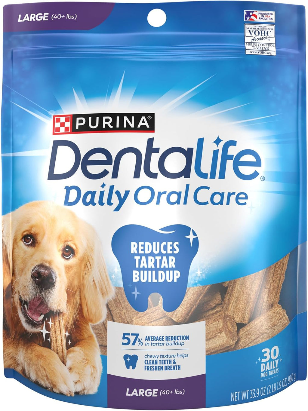Dentalife Purina Daily Oral Care Dental Dog Treats for Large Dogs, 30 ct