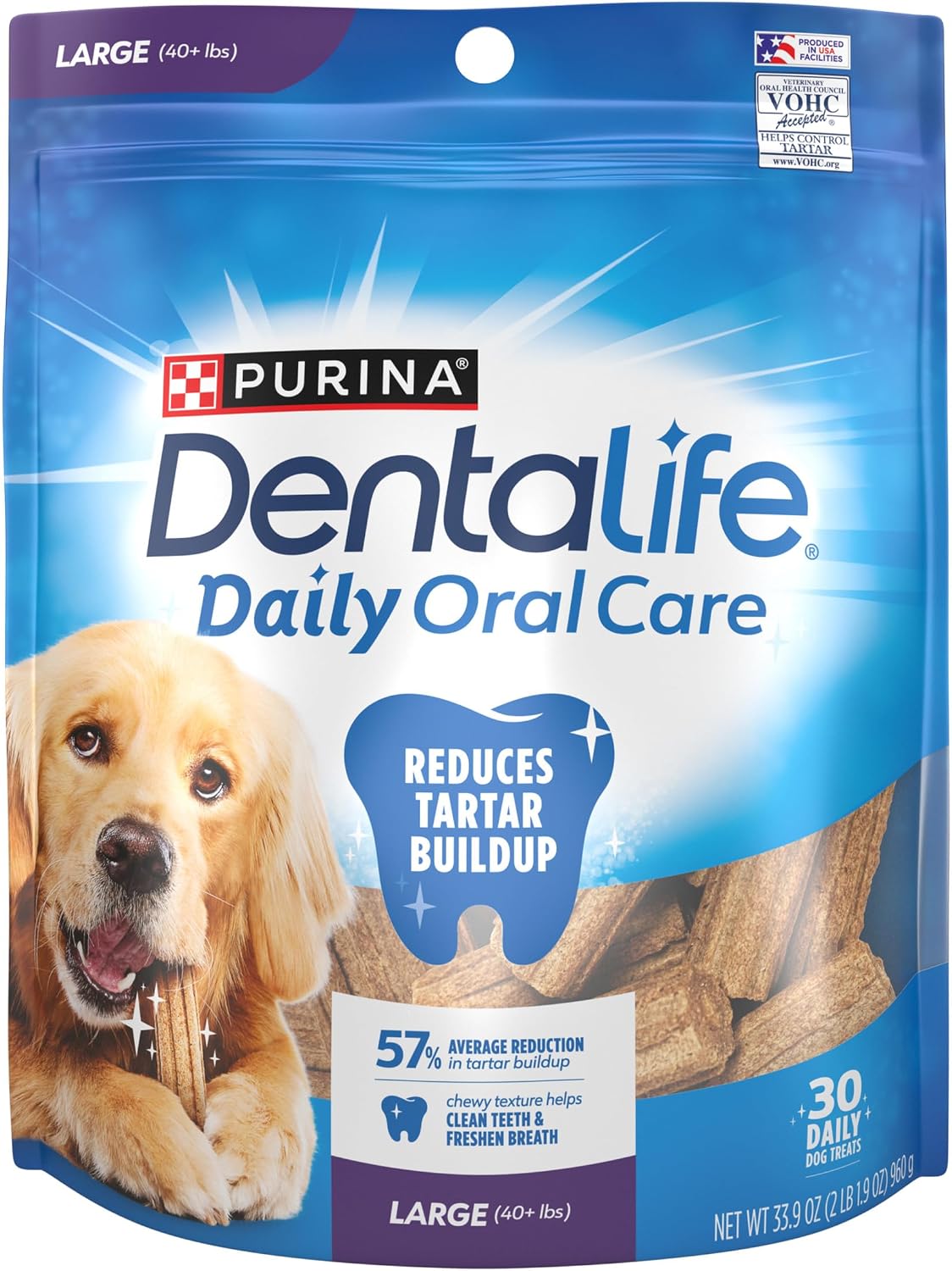Dentalife Purina Daily Oral Care Dental Dog Treats for Large Dogs, 30 ct