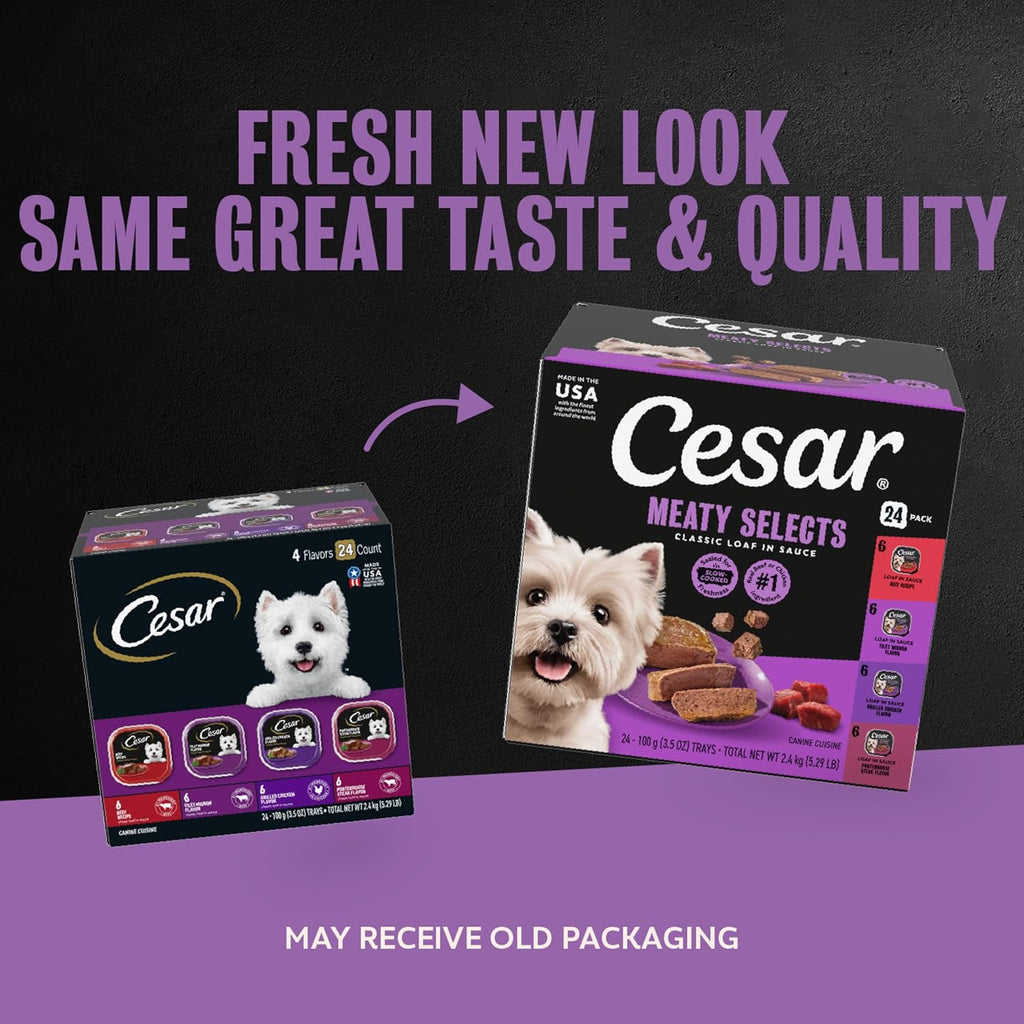 Cesar Classic Loaf in Sauce Wet Dog Food, Meaty Selects, 3.5 oz, 24 Count