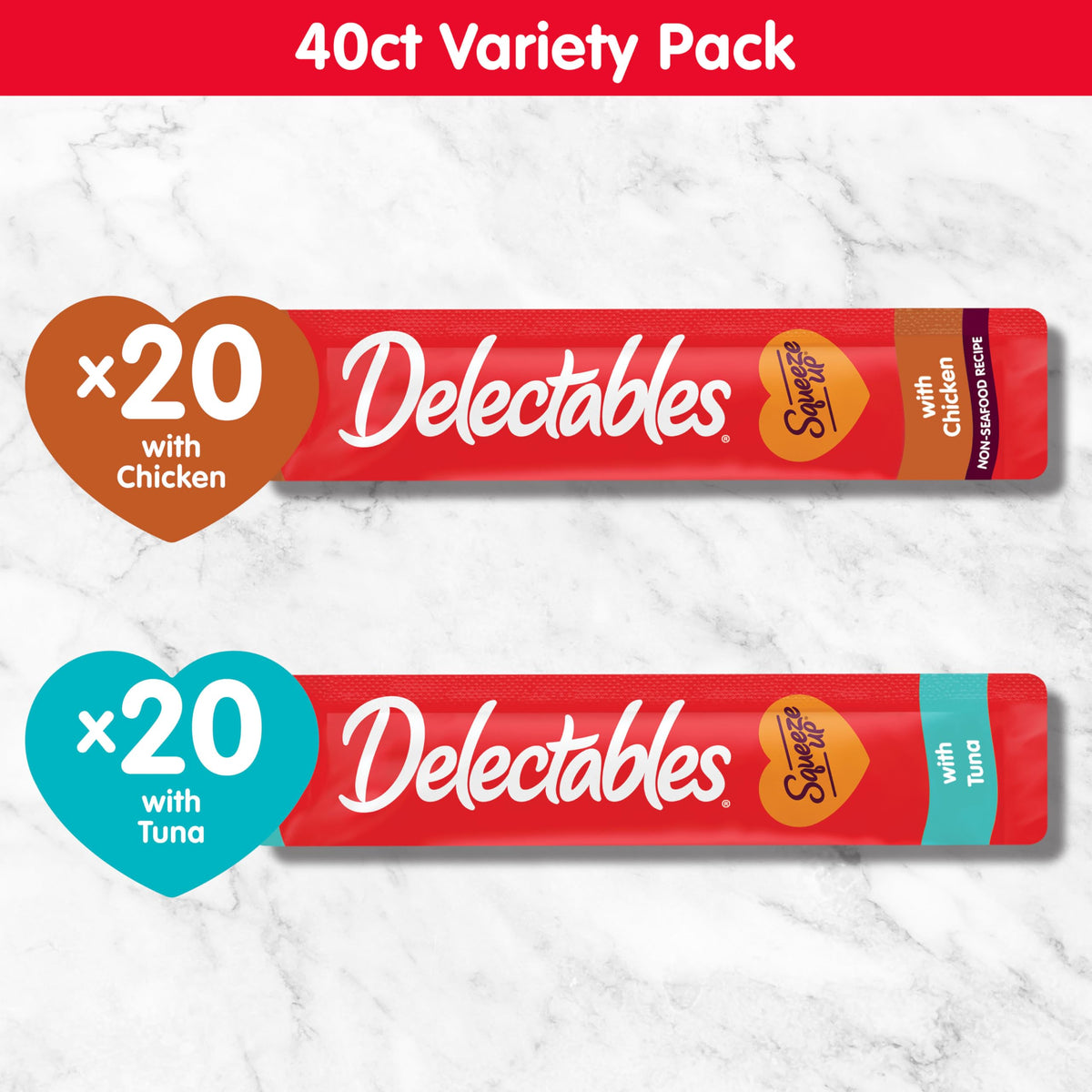 Delectables Squeeze Up Variety Pack, Creamy Squeezable Puree, Lickable Wet Cat Treats, Grain Free, No Added Fillers, No by-Products, No Added Preservatives, 0.5 Ounces Tube, 20 Tubes Total