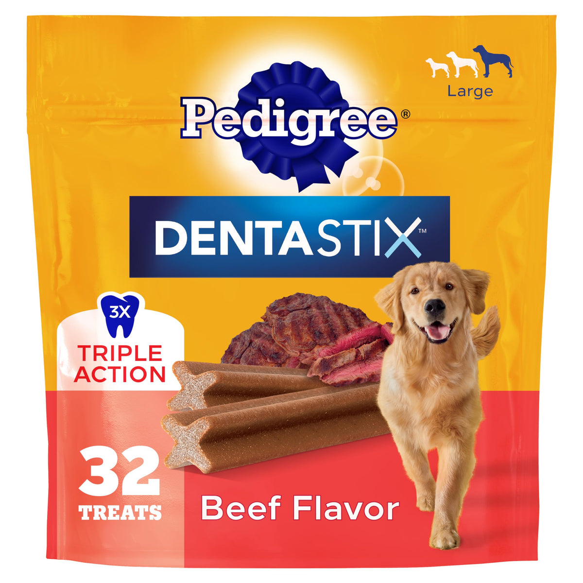 Pedigree Dentastix Large Breed Dental Dog Treats, Fresh, 36 Count