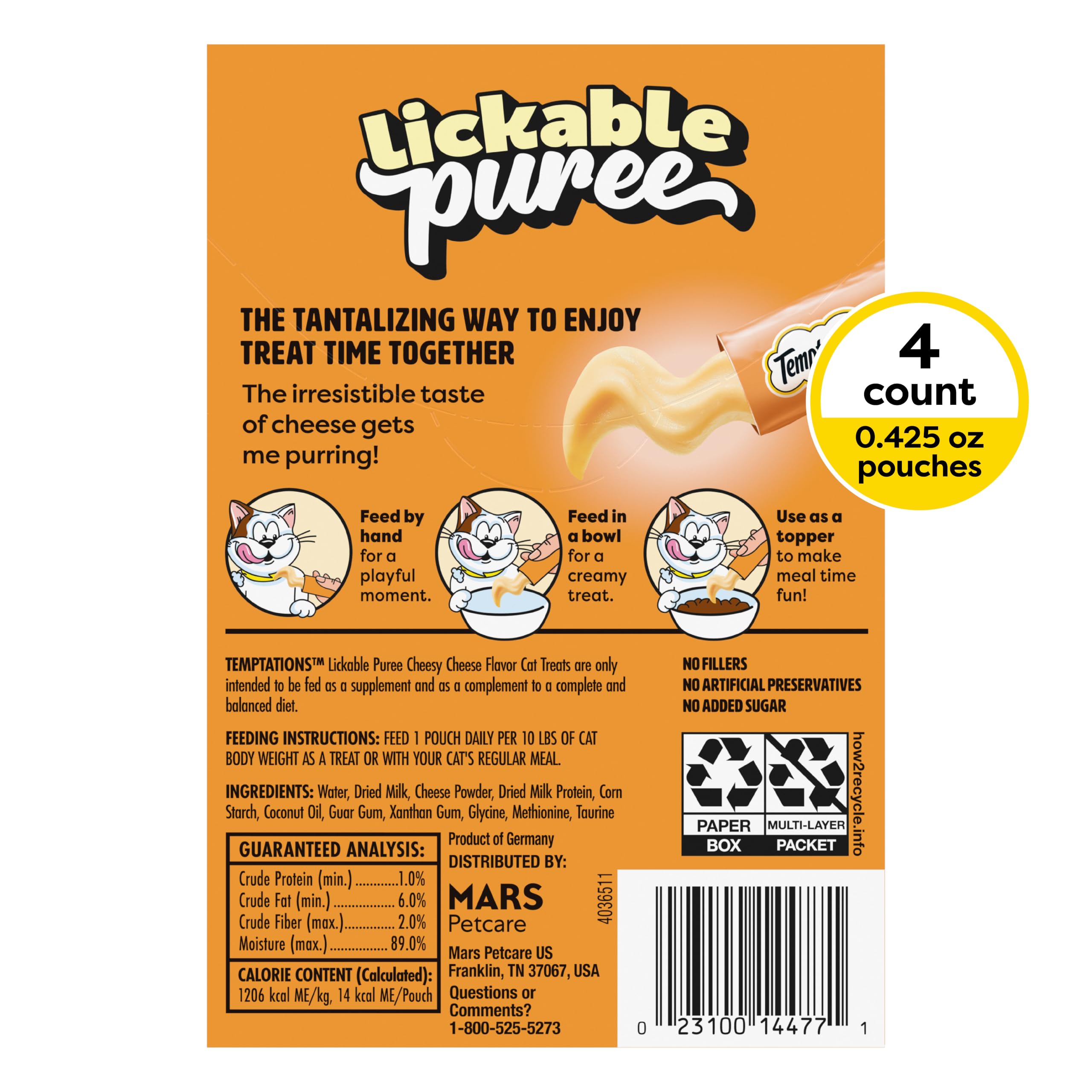 Temptations Creamy Puree Lickable Cat Treats, Beef Liver, 16 Count