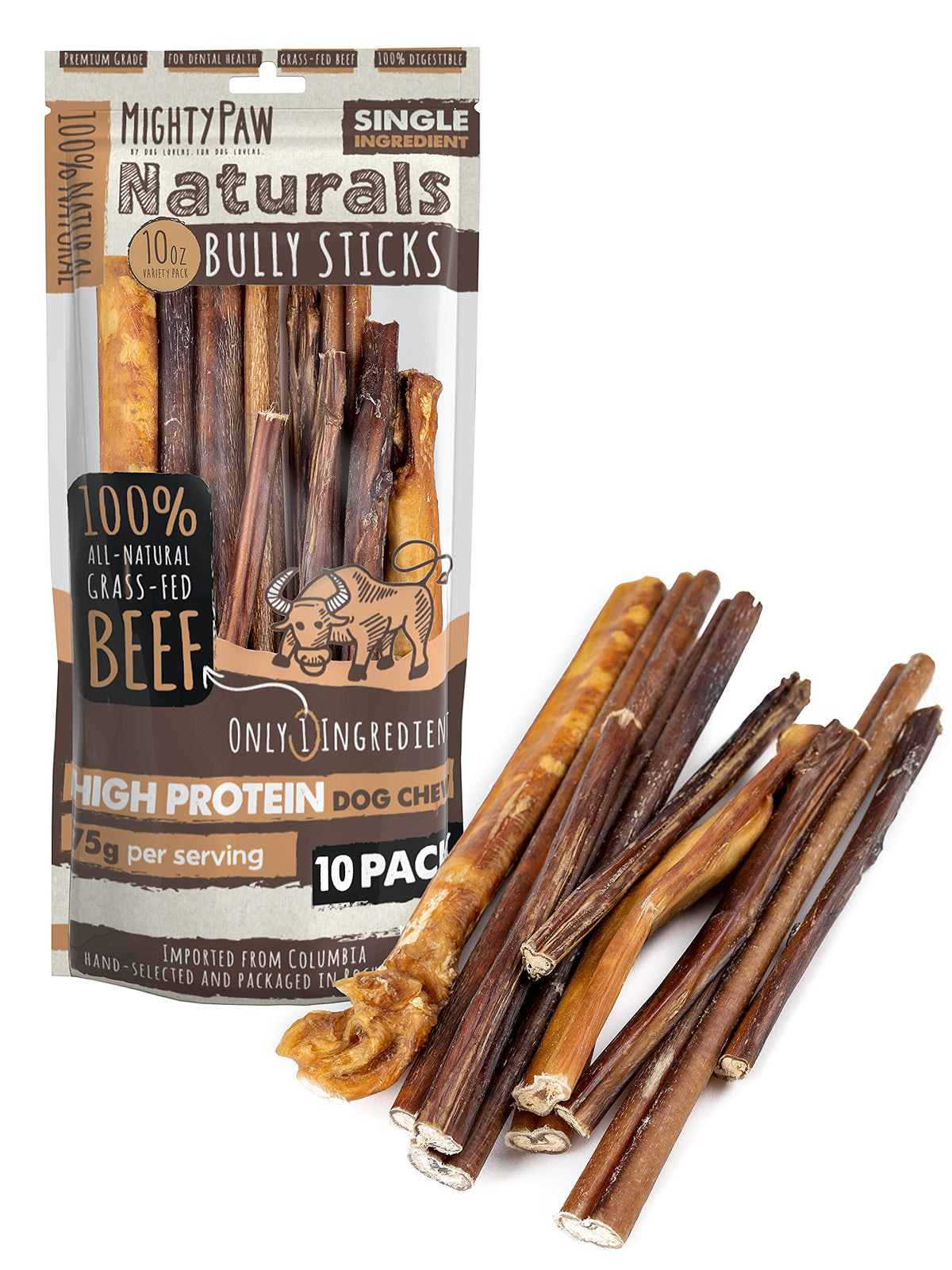 Mighty Paw 12" Bully Sticks for Dogs - Large, Medium and Small Breeds Chew