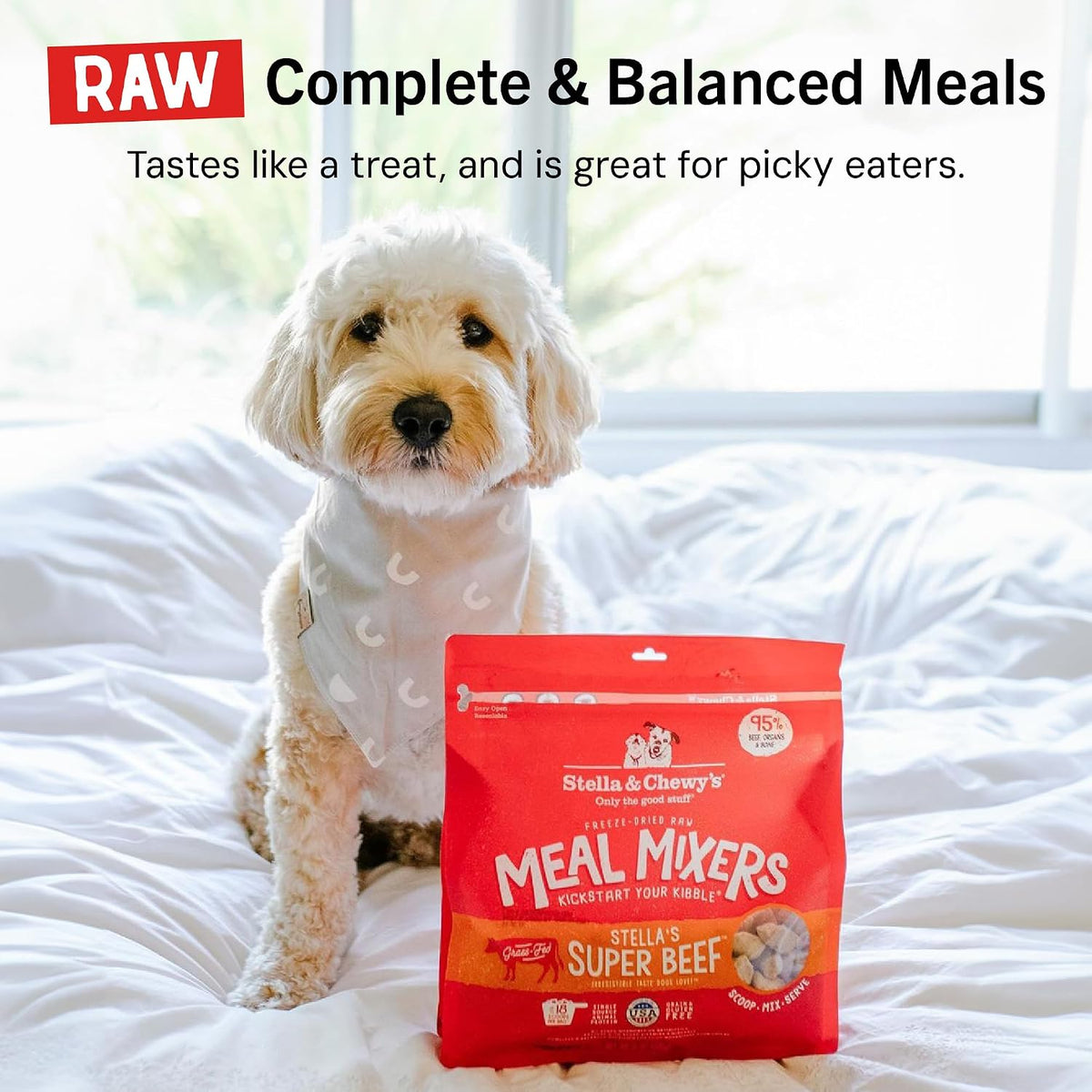 Stella & Chewy's Freeze-Dried Raw Beef Meal Mixers- Dog Food Topper and Mixer - Made with 95% Grass-Fed Beef, Organs & Bone - Perfect for Picky Eaters - Grain-Free - 7 oz