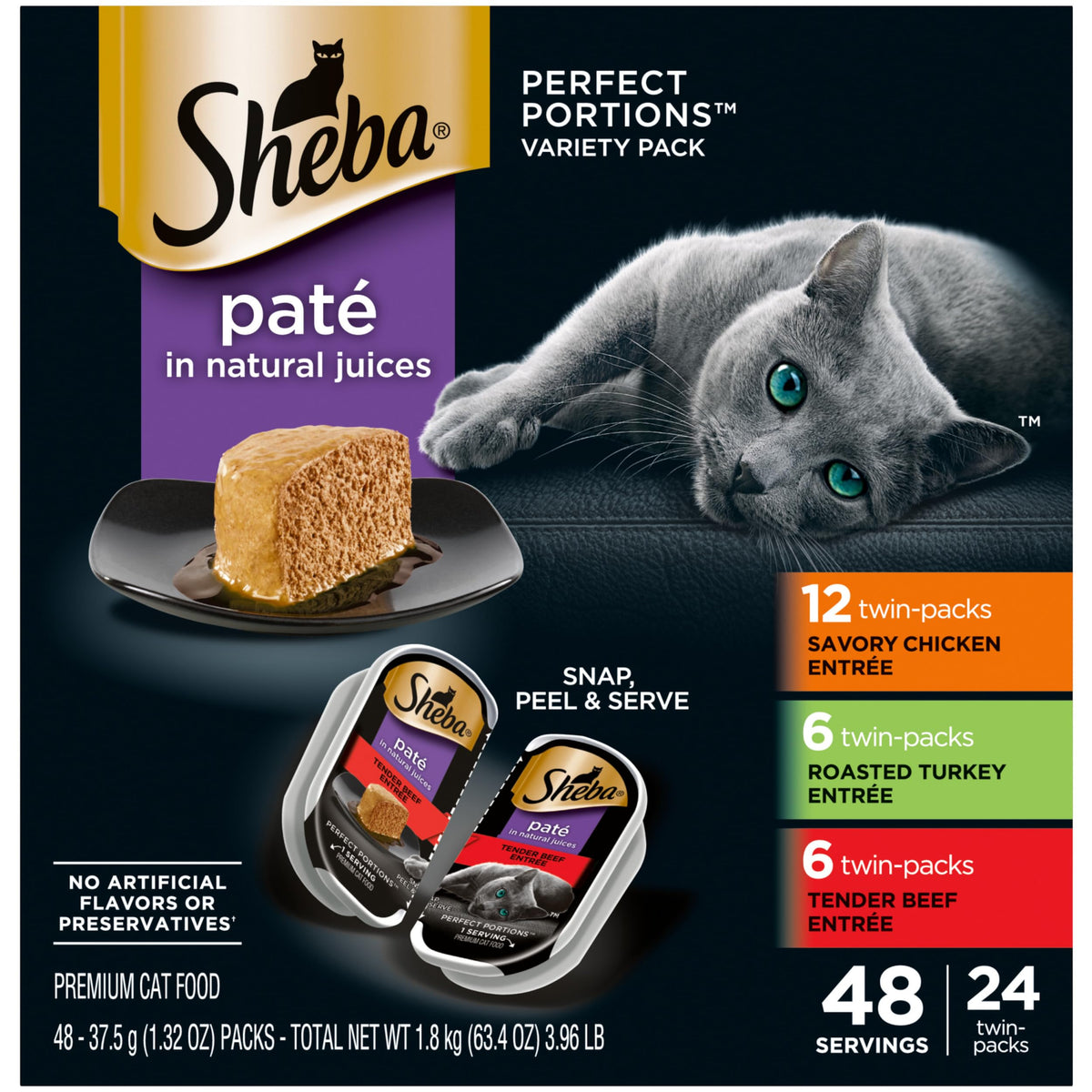 Sheba Perfect Portions Pate Wet Cat Food, Seafood Variety, 2.6 oz, 24 ct