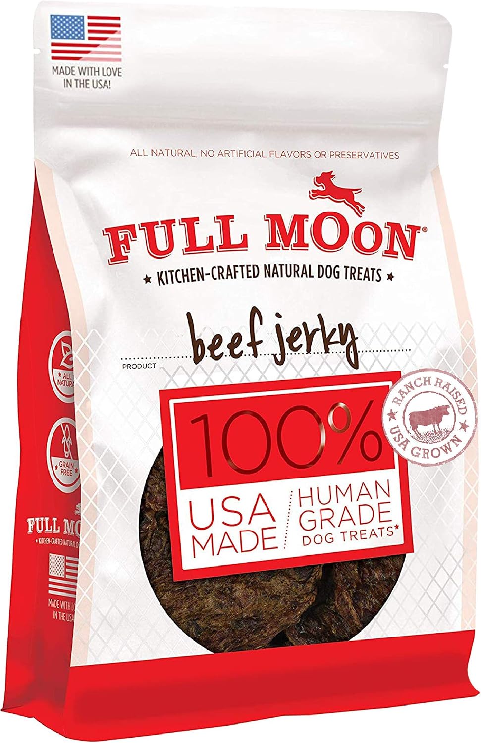 Full Moon Beef Jerky Healthy All Natural Dog Treats Human Grade Made in USA Grain Free 11 oz (Pack of 4)