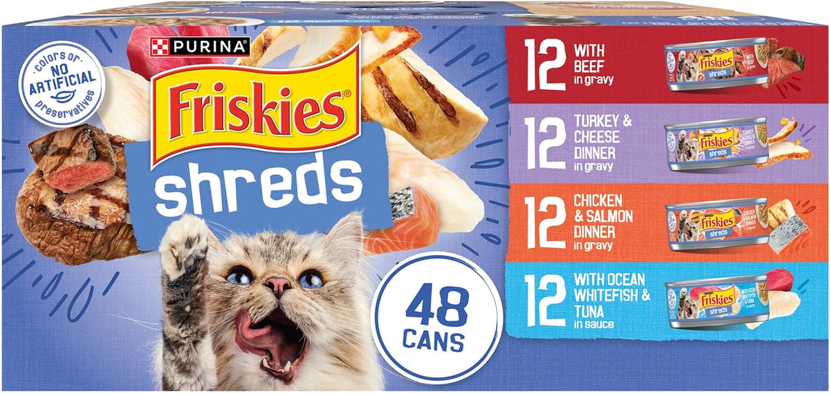 Purina Friskies Wet Cat Food Variety Pack, Shreds, 40 Pack 5.5 oz Cans