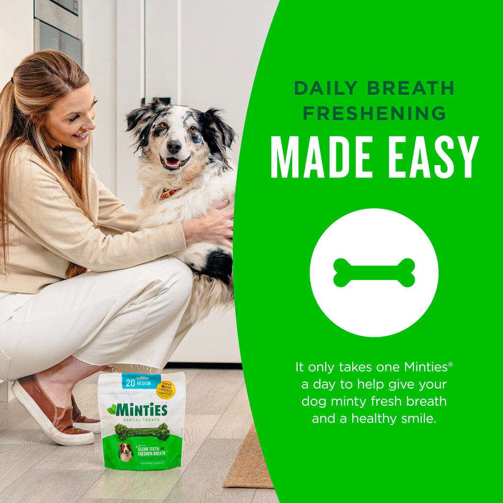 Minties Dental Chews for Dogs, 36 Count, Vet-Recommended Mint-Flavored Dog Treats for Large Breeds Over 50 lbs, Dental Bones Clean Teeth, Fight Bad Breath, Removes Plaque and Tartar