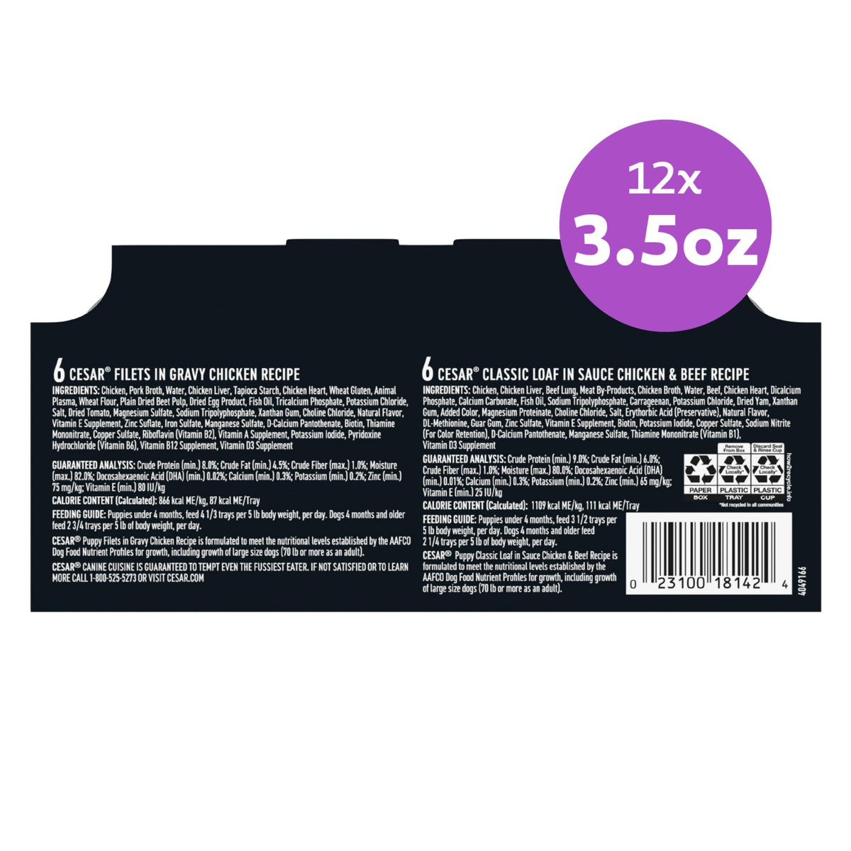Cesar Classic Loaf in Sauce Wet Dog Food, Meaty Selects, 3.5 oz, 24 Count