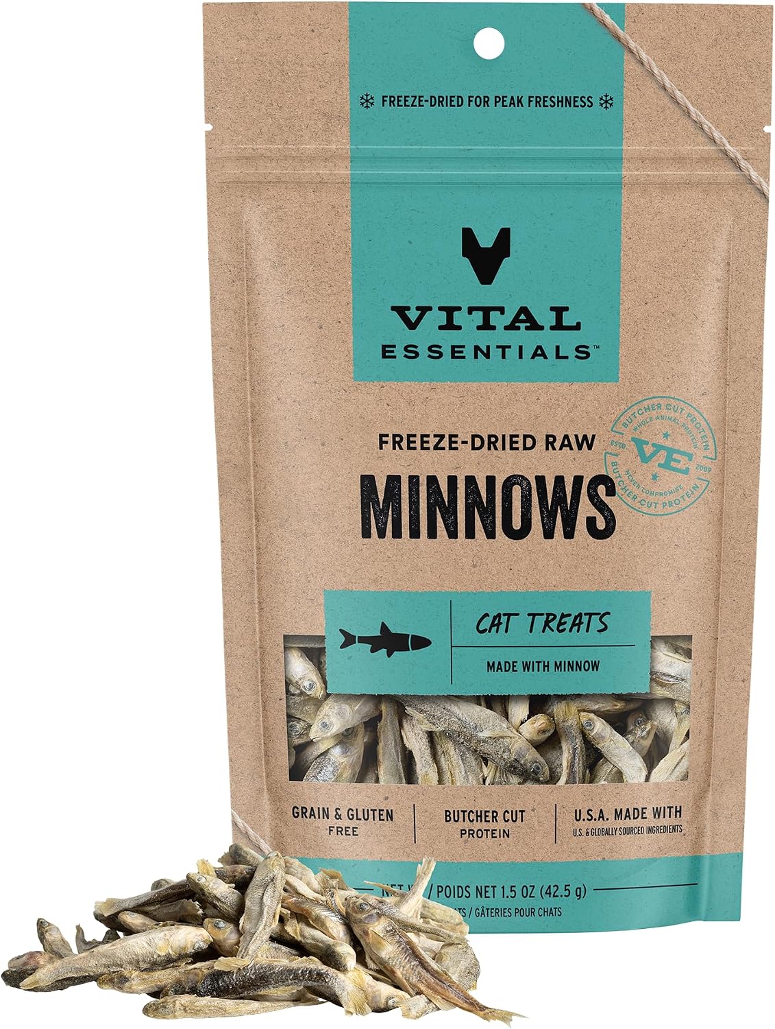 Vital Essentials Freeze Dried Minnows Cat Treats, 1.0 oz Bag