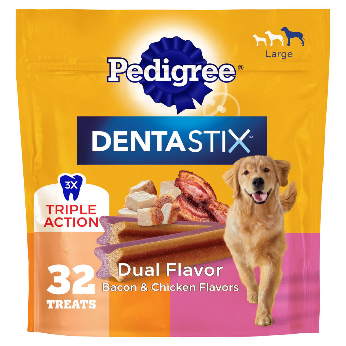 Pedigree Dentastix Large Breed Dental Dog Treats, Fresh, 36 Count