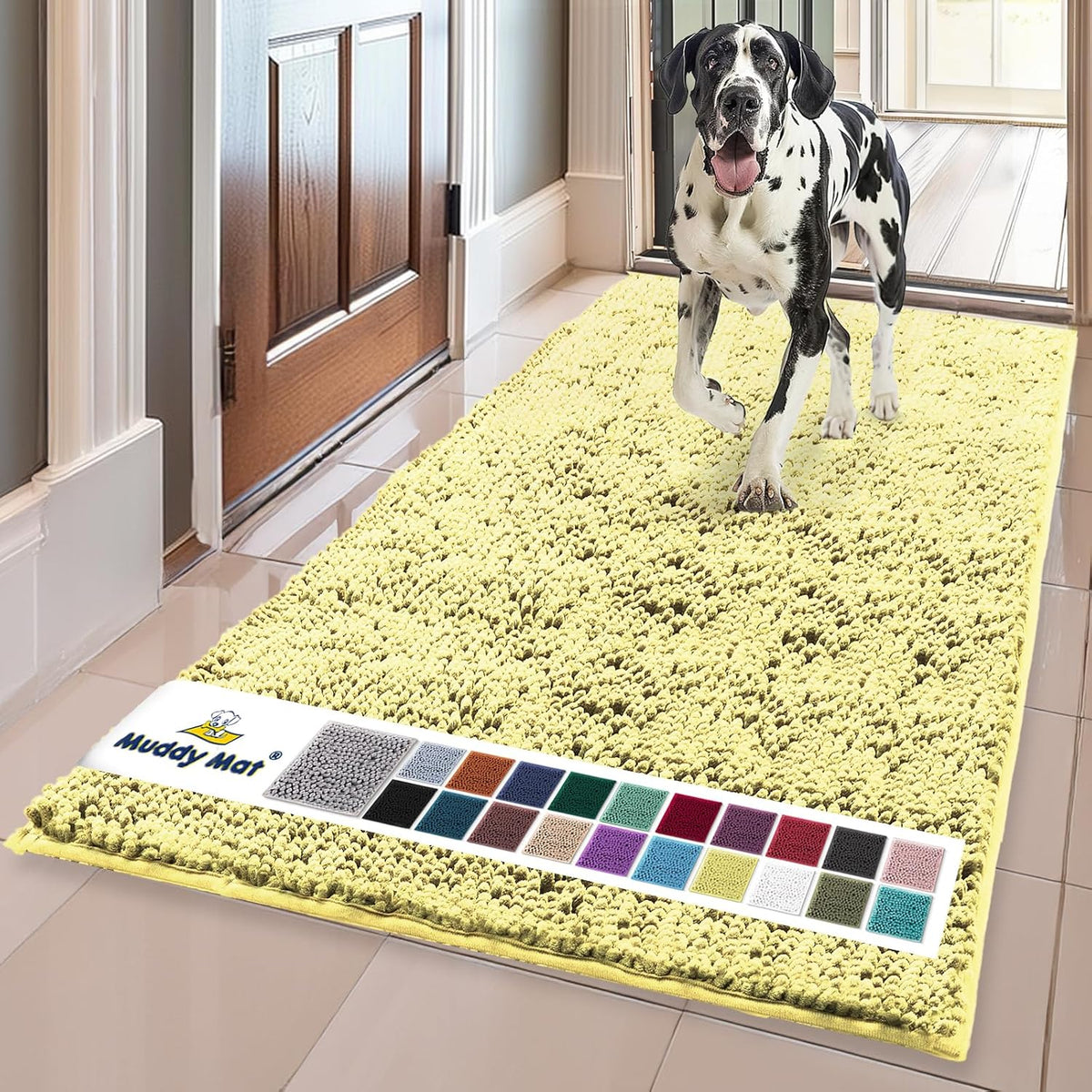Muddy Mat® | Super Water Absorbent Door Mat Indoor, Microfiber Quick Dry Chenille Entryway Rug, Slip Resistant Front Door Mat, Indoor Mats for Entryway, Machine Washable Pet Rug, Grey 30"x19"