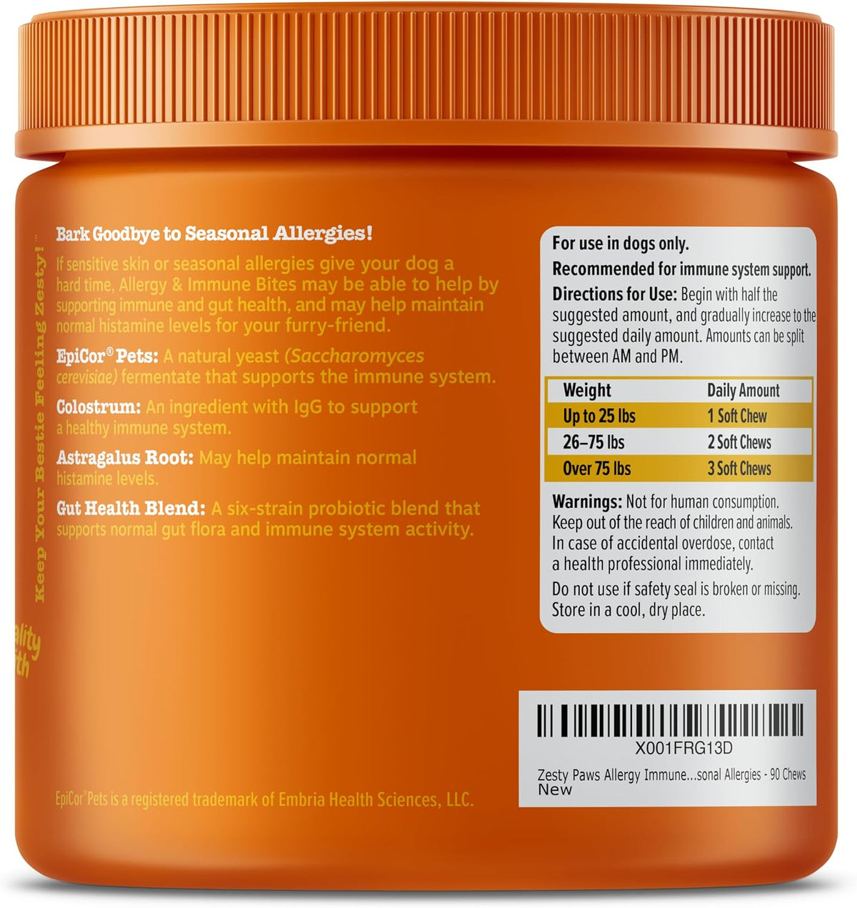 Zesty Paws Dog Allergy Chews - Dog Allergy Relief, Lamb, 90 Ct