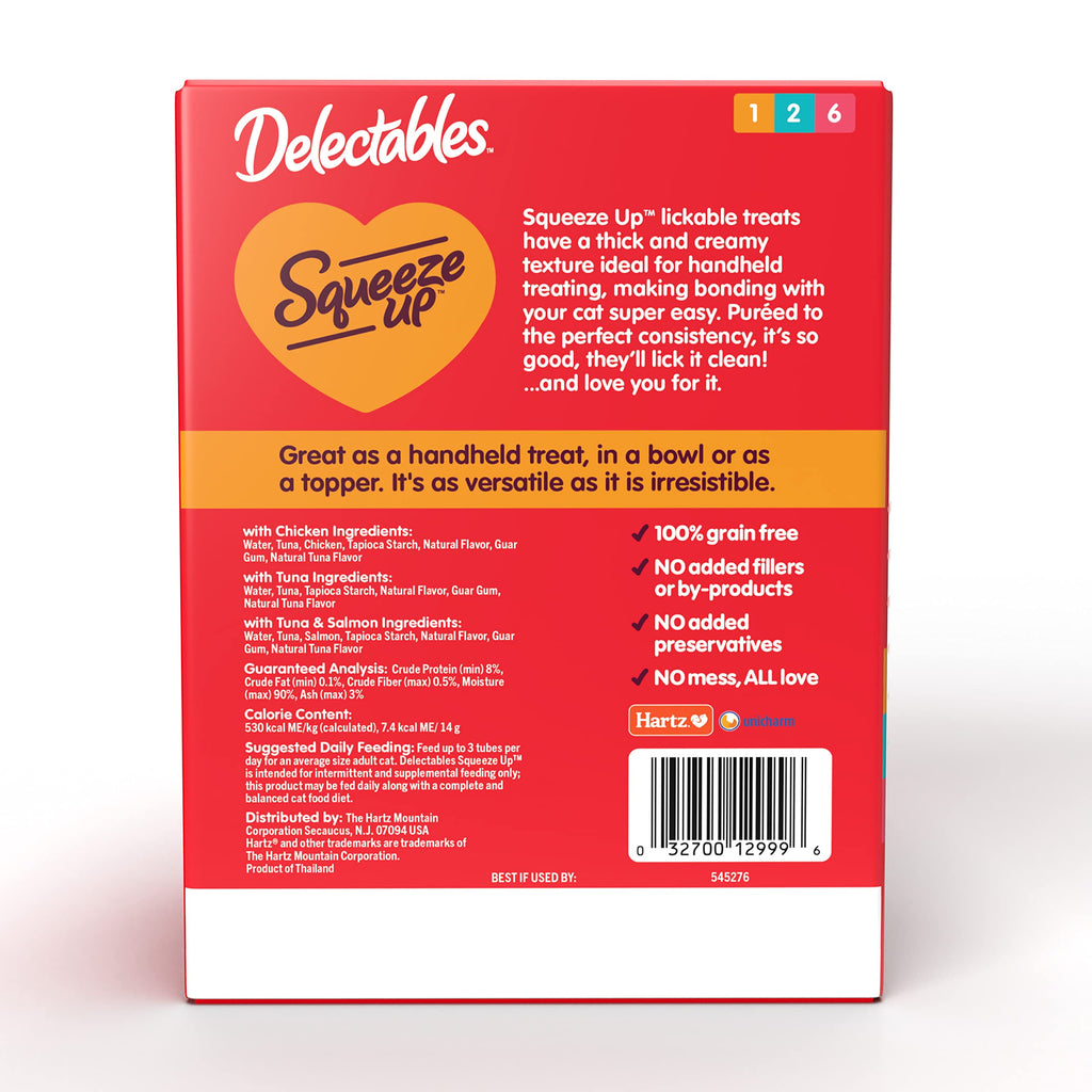 Delectables Squeeze Up Variety Pack, Creamy Squeezable Puree, Lickable Wet Cat Treats, Grain Free, No Added Fillers, No by-Products, No Added Preservatives, 0.5 Ounces Tube, 20 Tubes Total