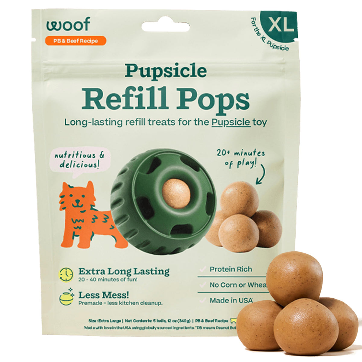 WOOF Pupsicle Peanut Butter & Beef Refill Pops Dog Treats, Large, 7 Count