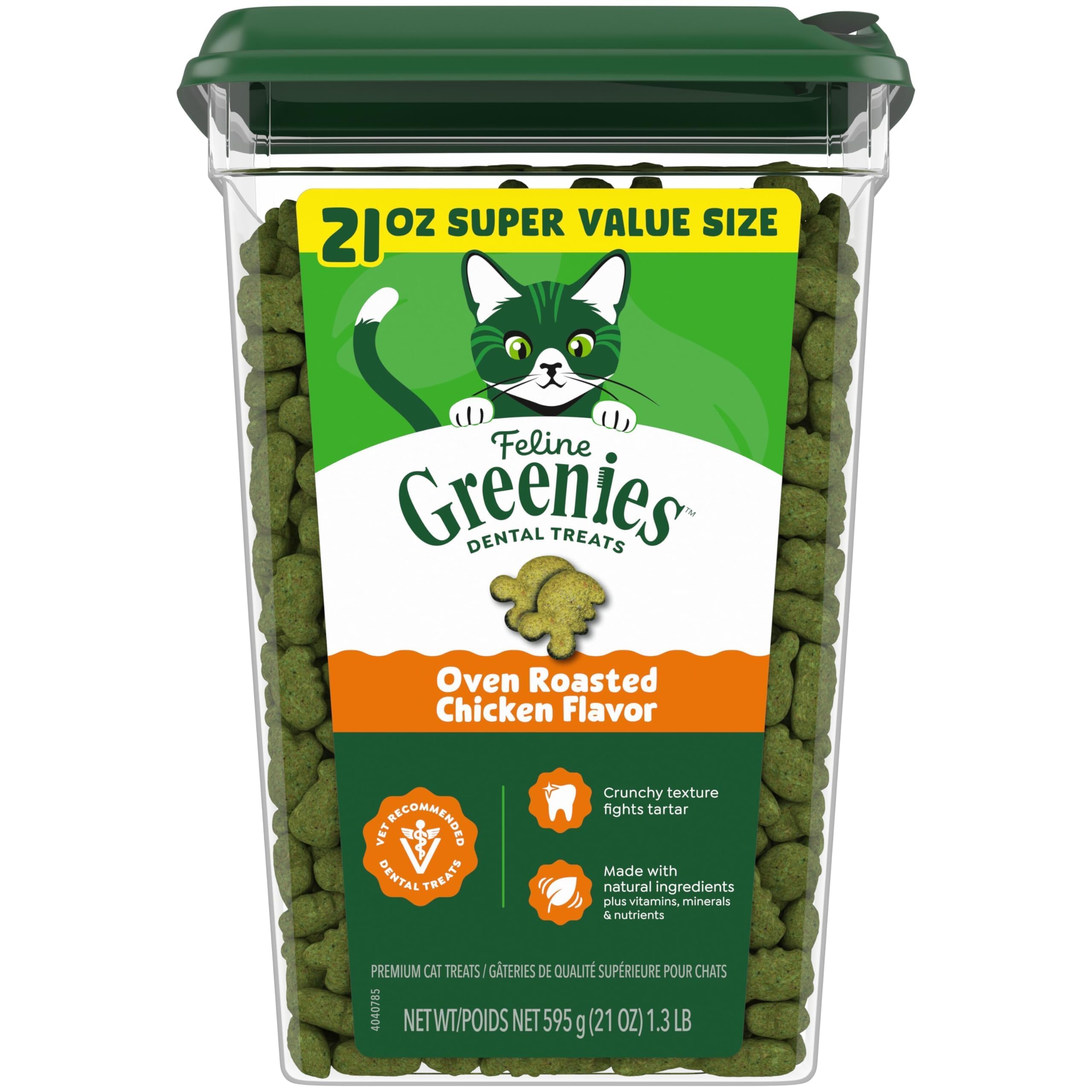 Greenies Feline Natural Dental Cat Treats, Roasted Chicken Flavor, 9.75 oz