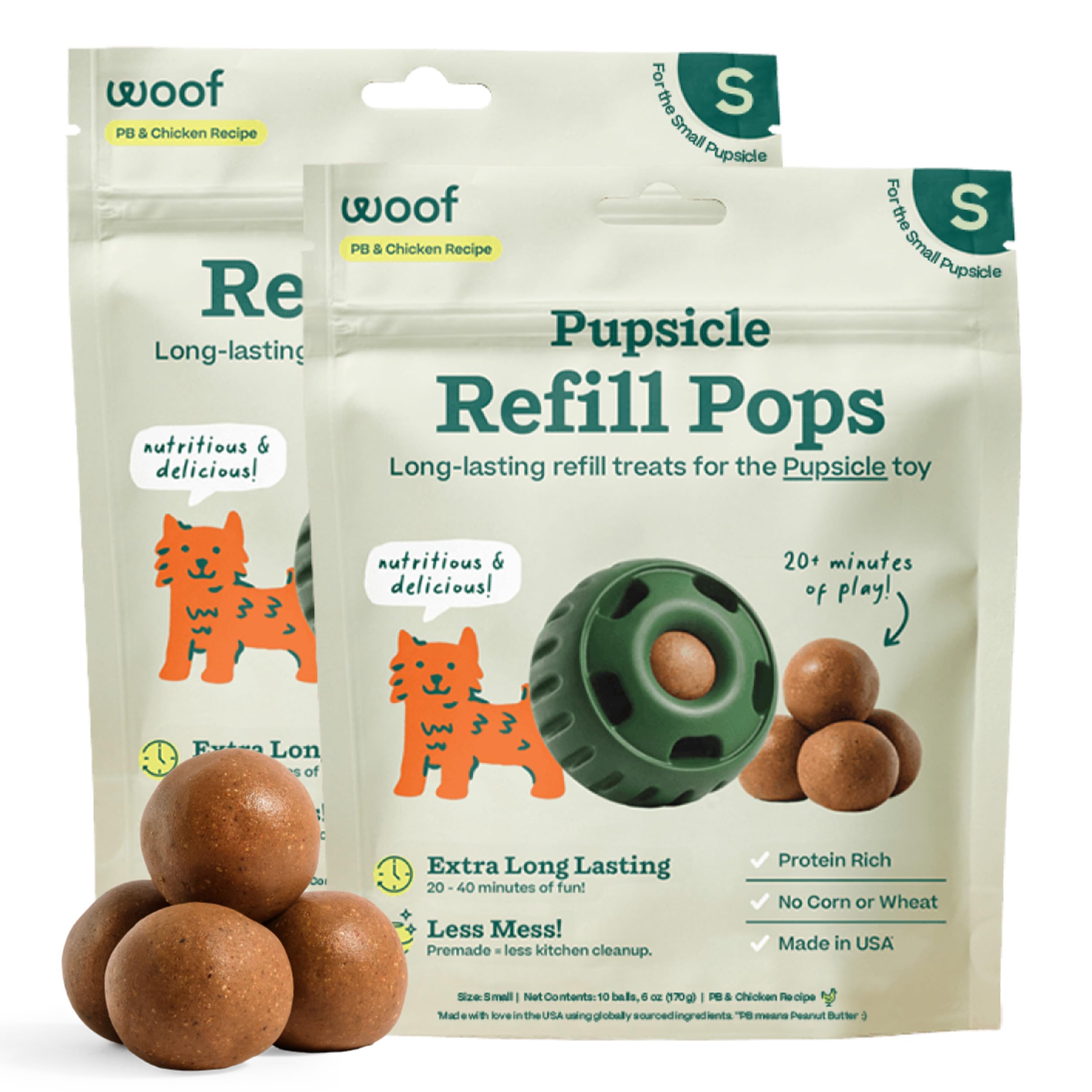 WOOF Pupsicle Peanut Butter & Beef Refill Pops Dog Treats, Large, 7 Count