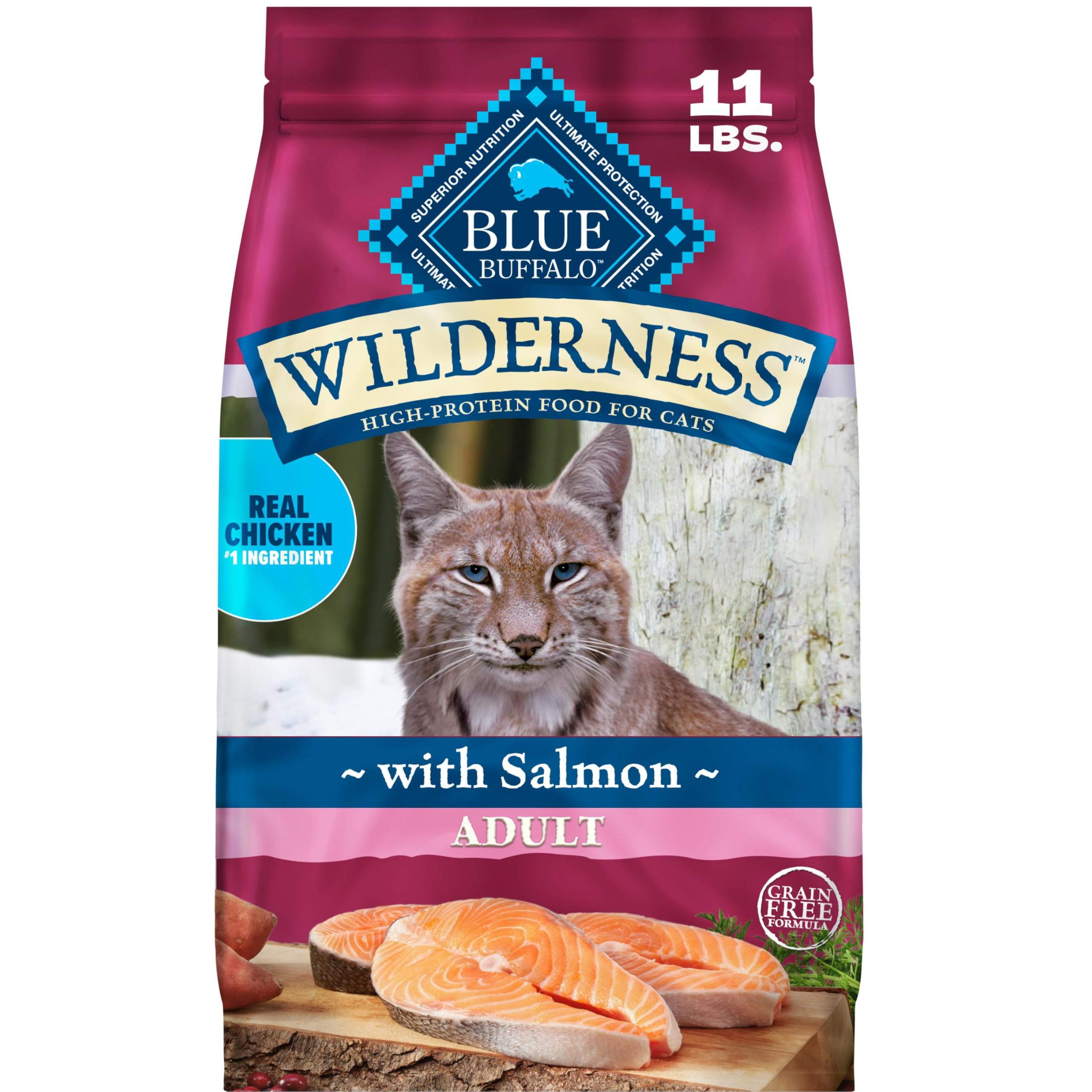 Blue Buffalo Wilderness Chicken Adult Dry Cat Food, Grain-Free, 12 lb