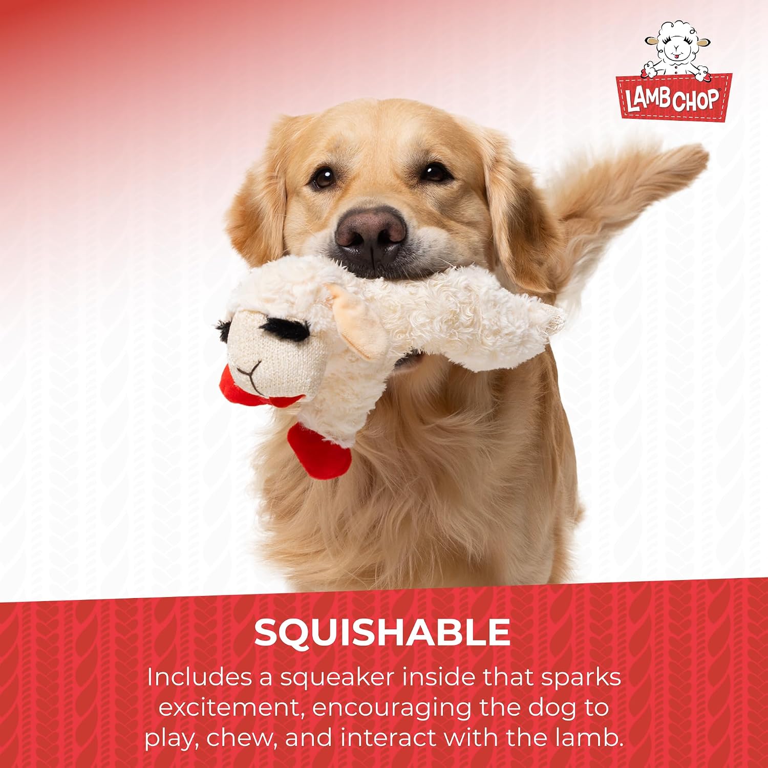 Multipet Lamb Chop Dog Plush Toy - Squeaky Toy for All Dogs - Extra Soft Plush - Stuffed Animal Dog Toy for Cuddling & Playing - Cute Pet Toy (6", Cream)