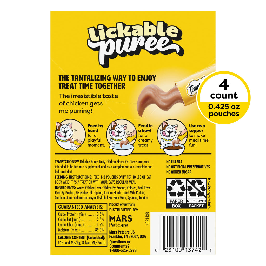 Temptations Creamy Puree Lickable Cat Treats, Beef Liver, 16 Count