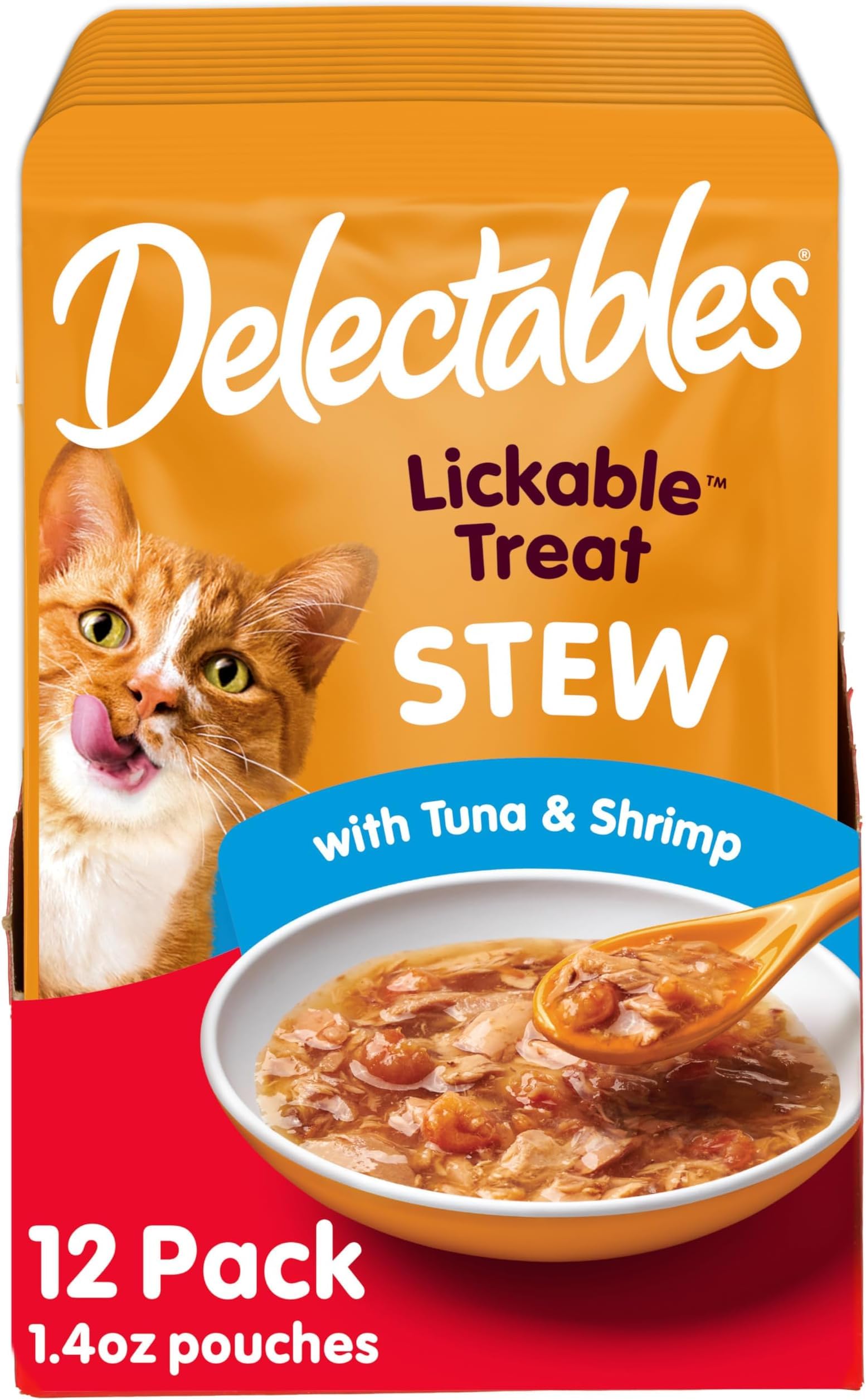Delectables Lickable Treat Stew Wet Cat Treat Variety Pack, Food Topper, Hydrating, Grain-Free, No Fillers, No By-Products, No Added Preservatives, 1.4oz Pouch, 12ct