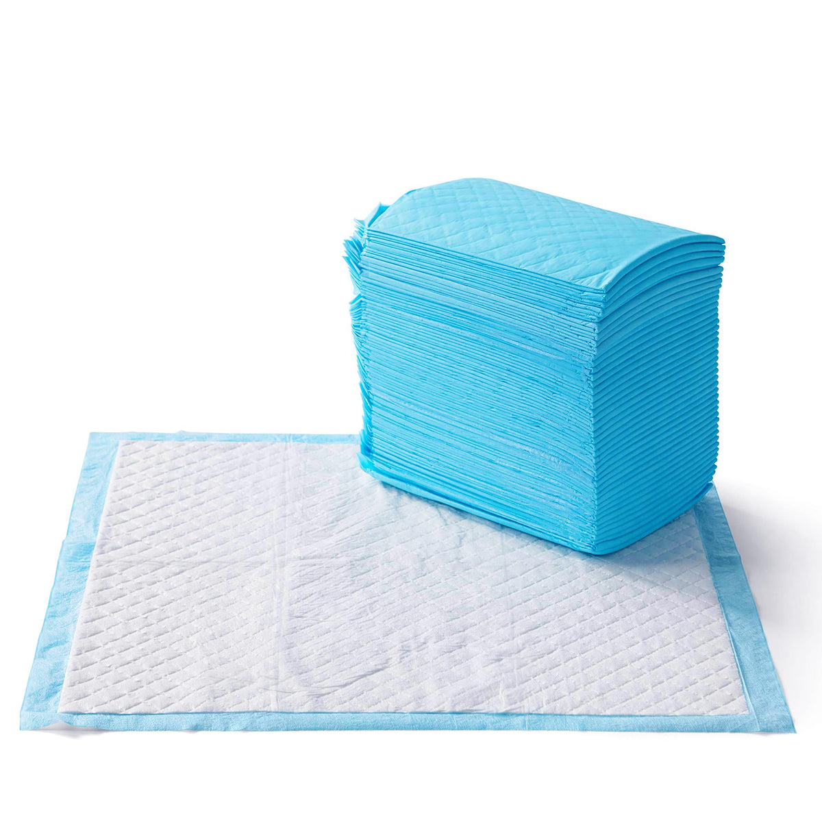 Amazon Basics X-Large Heavy Duty Absorbent Puppy Potty Pads, Leak-Proof, Quick-Dry, Super Absorbent Gel Technology for Dog Training, 28 x 34 Inches, Blue & White, Pack of 50