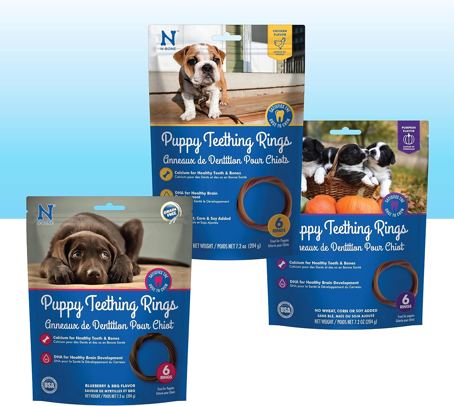 N-Bone Puppy Teething Rings, Chicken Flavor, Natural Puppy Teething Chews & Chew Treats, Helps Soothe Teething Gums, Calcium Enriched, 6 Rings