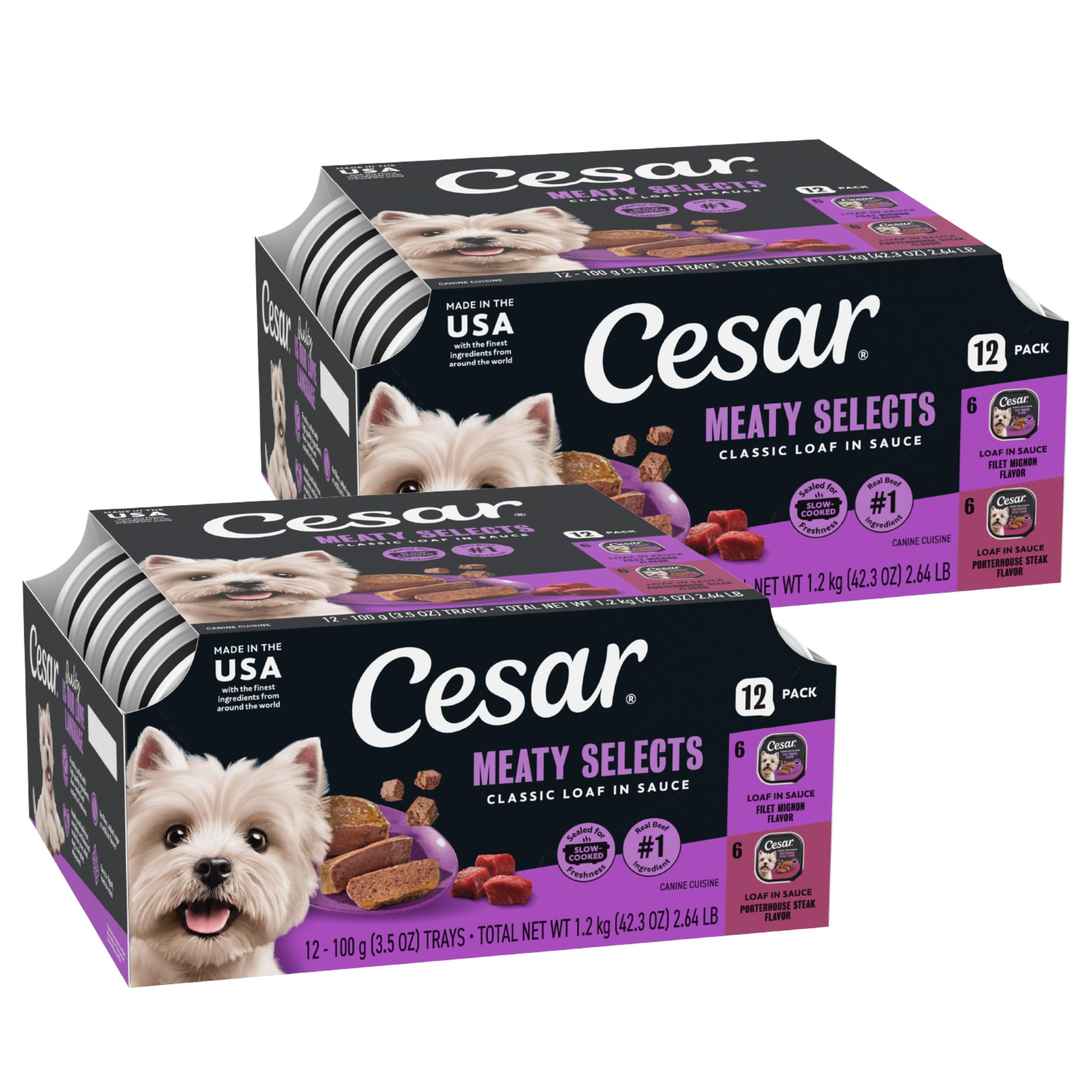 Cesar Classic Loaf in Sauce Wet Dog Food, Meaty Selects, 3.5 oz, 24 Count