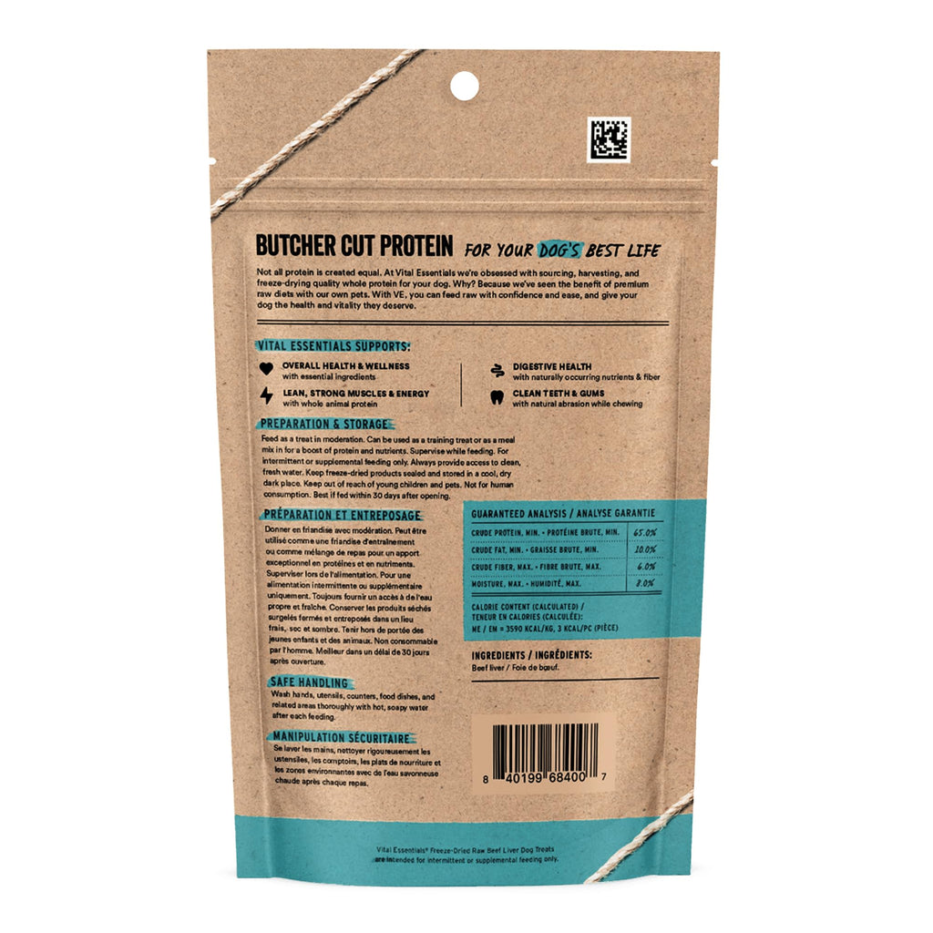 Vital Essentials Freeze Dried Dog Treats, Beef Liver, 2.1 oz Bag