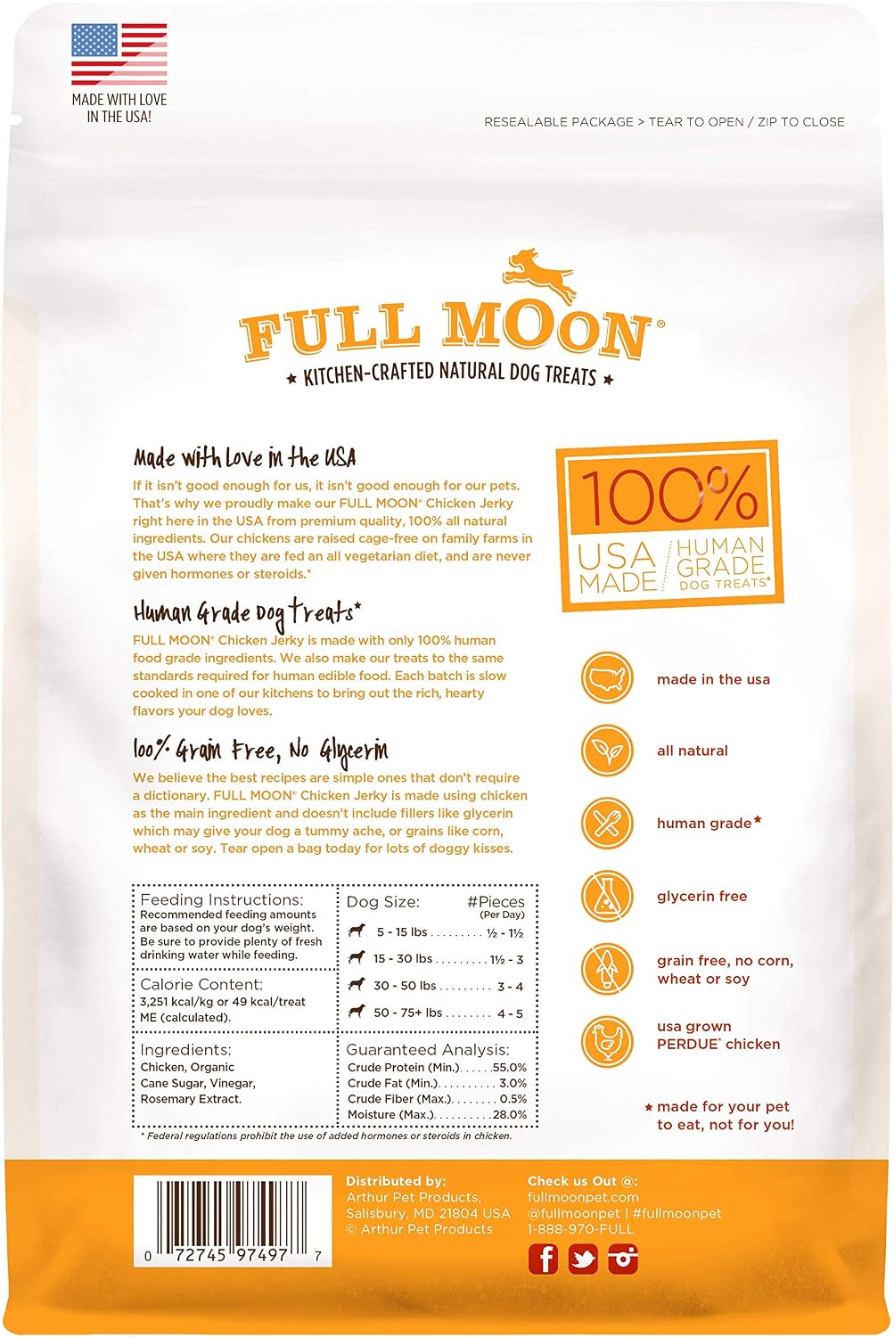 Full Moon Beef Jerky Healthy All Natural Dog Treats Human Grade Made in USA Grain Free 11 oz (Pack of 4)