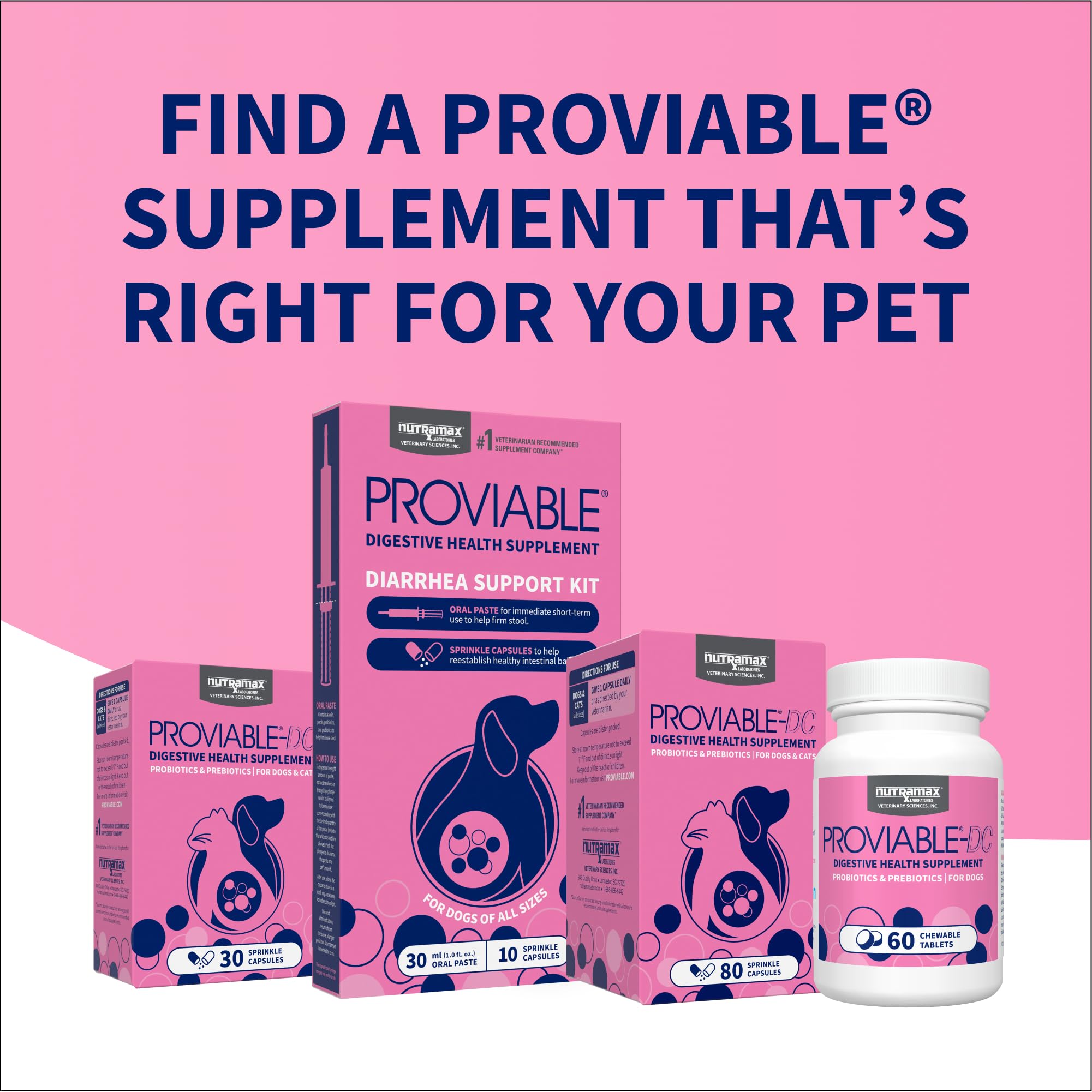 Nutramax Proviable Probiotics + Prebiotics, for Dogs & Cats, Capsules, 80ct