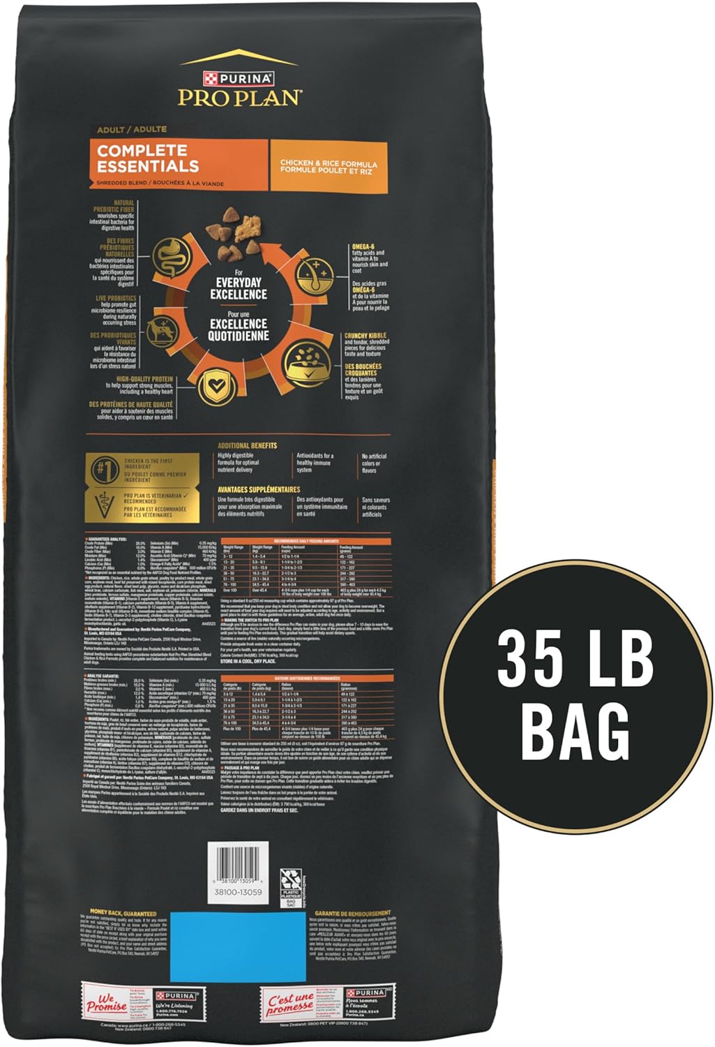 Purina Pro Plan Complete Essentials Chicken & Rice Dry Dog Food, 35 lb Bag