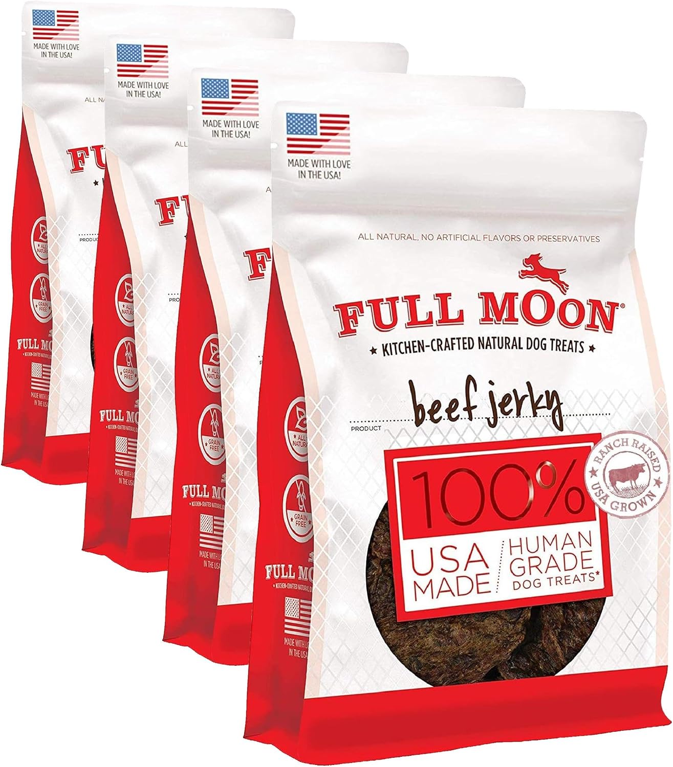 Full Moon Beef Jerky Healthy All Natural Dog Treats Human Grade Made in USA Grain Free 11 oz (Pack of 4)