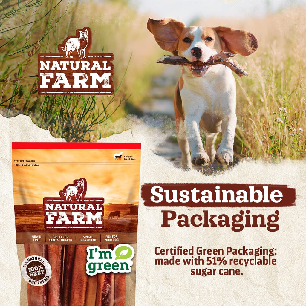 Natural Farm Odor-Free Bully Sticks (6 Inch, 25 count),1.3 lb. Bag, Fully Digestible 100% Beef Pizzle Chews,Grass-Fed, Non-GMO,Grain-Free, Natural Long-Lasting Chews for Small & Large Dogs. Pack of 25