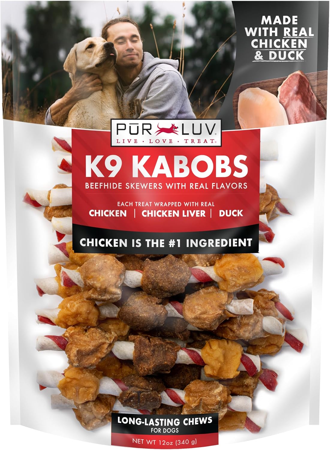 Pur Luv Dog Treats, K9 Kabobs Made with Real Chicken, Duck, and Sweet Potato, 12 Ounces, Dog Snacks, Healthy, Easily Digestible, Long-Lasting, High Protein Treat, Satisfies Urge to Chew