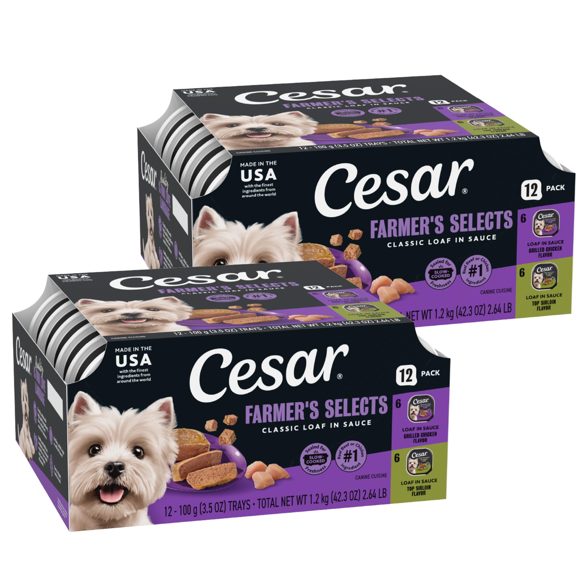 Cesar Classic Loaf in Sauce Wet Dog Food, Meaty Selects, 3.5 oz, 24 Count
