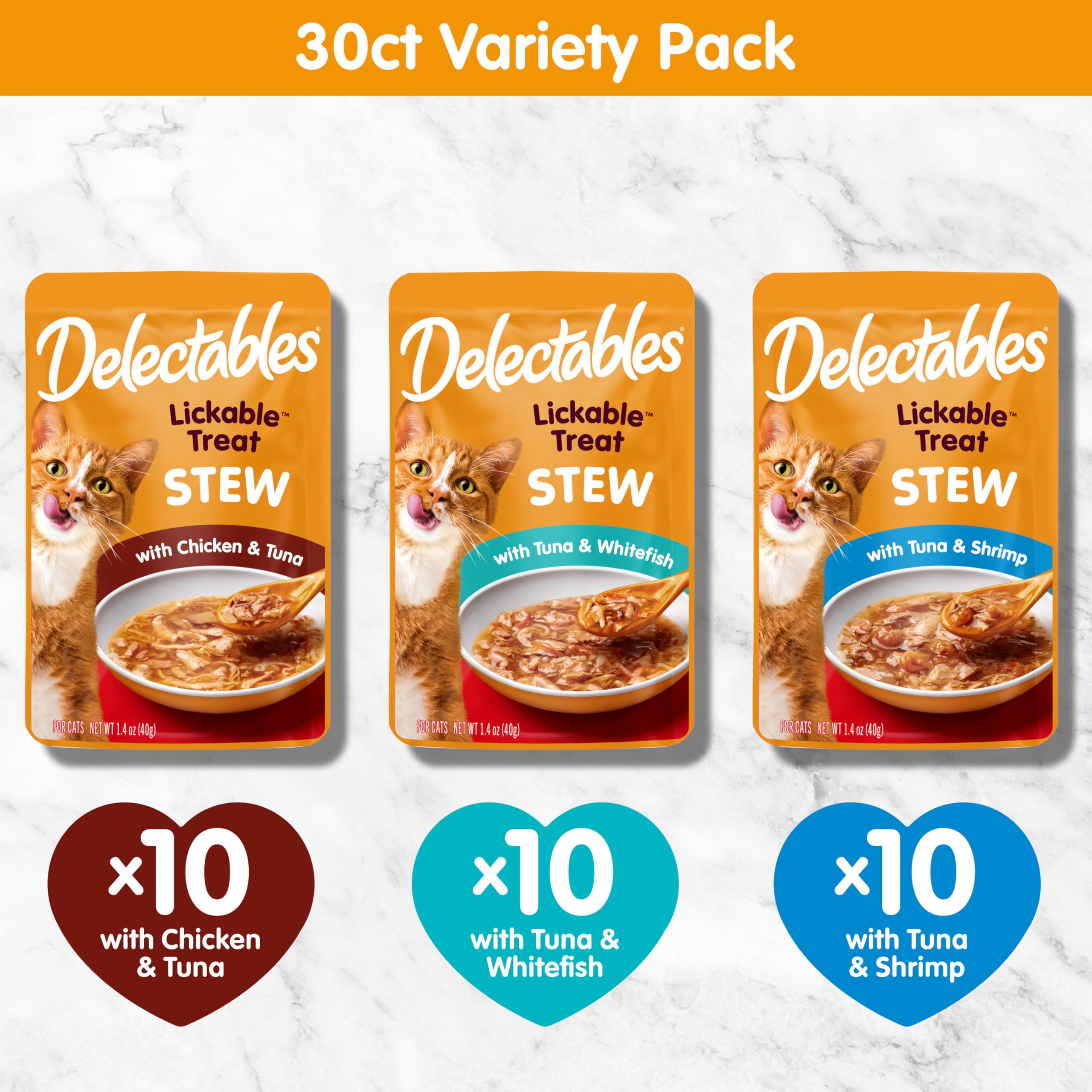 Delectables Lickable Treat Stew Wet Cat Treat Variety Pack, Food Topper, Hydrating, Grain-Free, No Fillers, No By-Products, No Added Preservatives, 1.4oz Pouch, 12ct